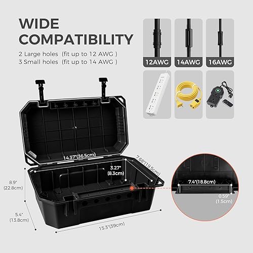 Miniatura 9 de WELKIN Caja Eléctrica Resistente para Exteriores (15.3 * 8.9 * 5.4 pulgadas), Cubierta de Cable de Extensión Impermeable Resistente a la Intemperie