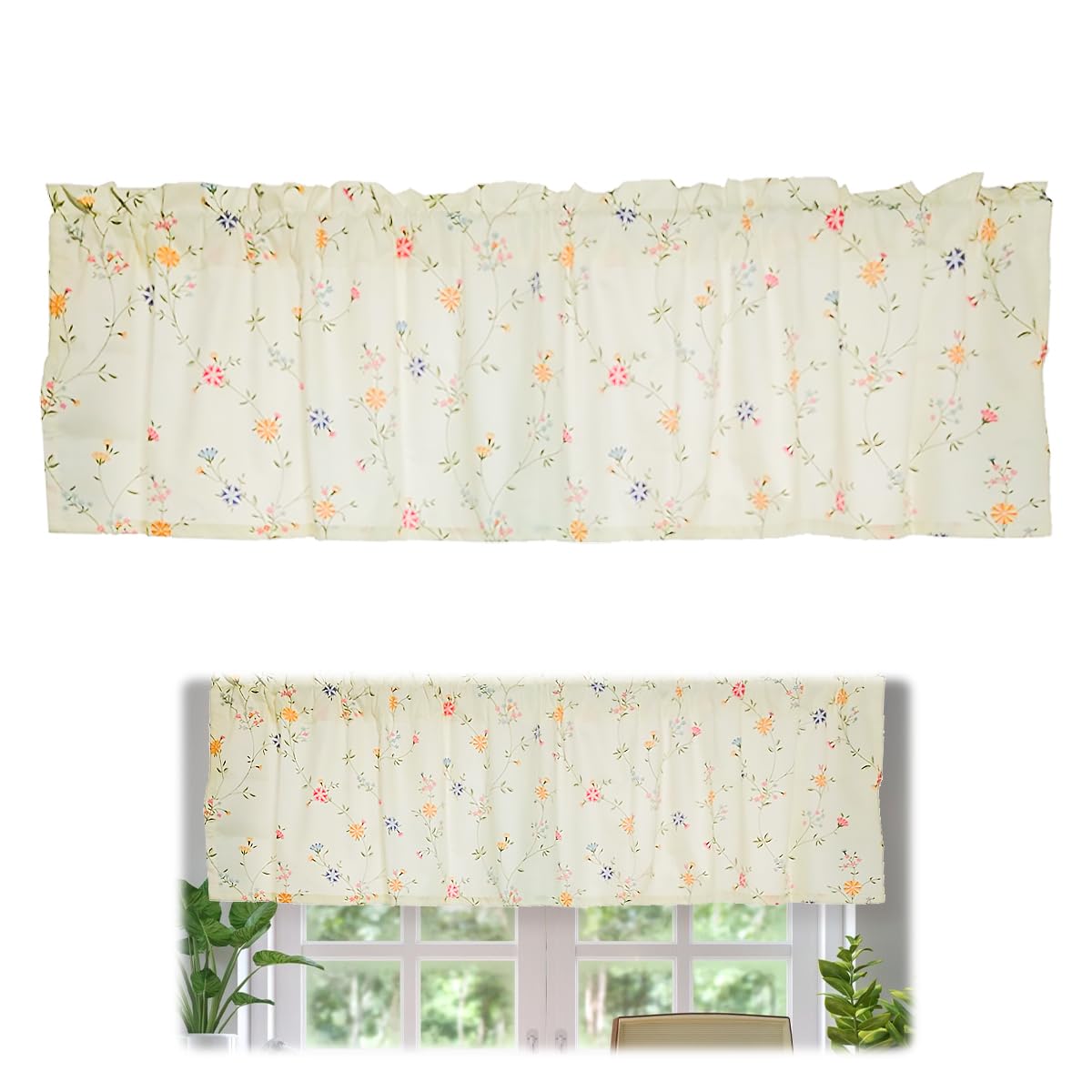 Cortinas Cortas Cocina,150x30 cm Cortinas Pequeñas para Ventanas,Visillos de Cocina Cortos,Translucidas,Cortina Florales de Bistro,Visillos Cortos de Algodón para Pequeñas Ventanas,Gabinetes,Tabernas