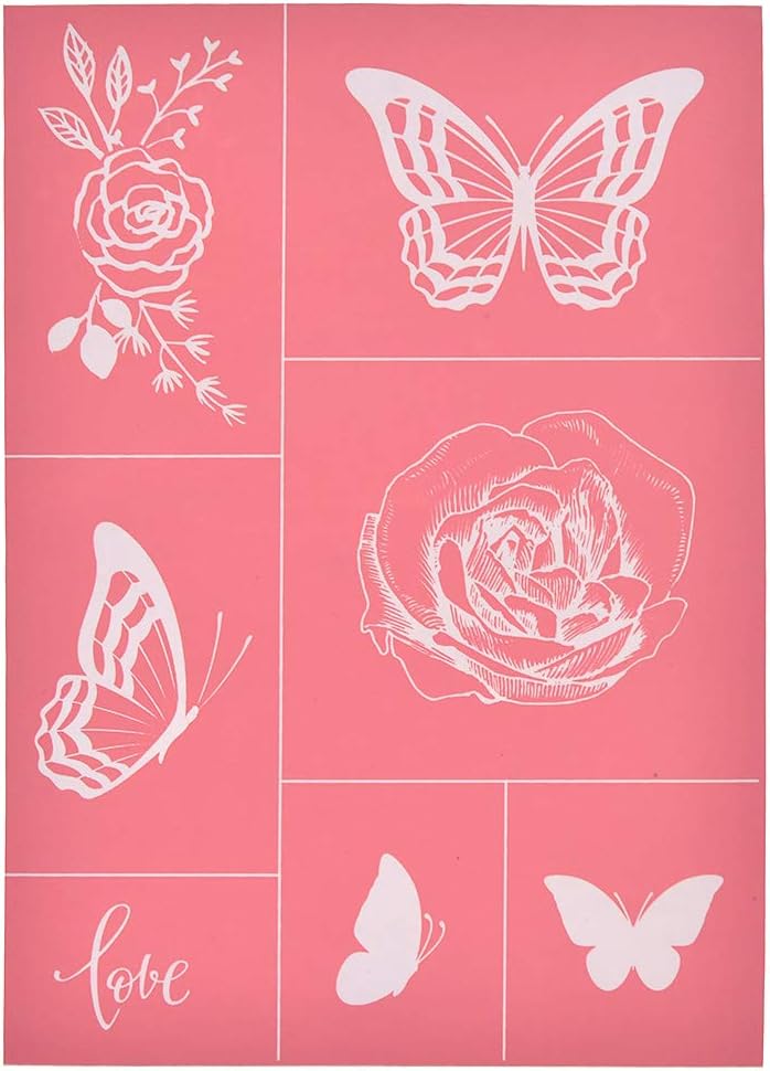 Self-Adhesive Silk Screen Printing Stencil Mesh Transfers for DIY T-shirt Pillow Fabric Painting Paper Decoration, Butterfly and Flower
