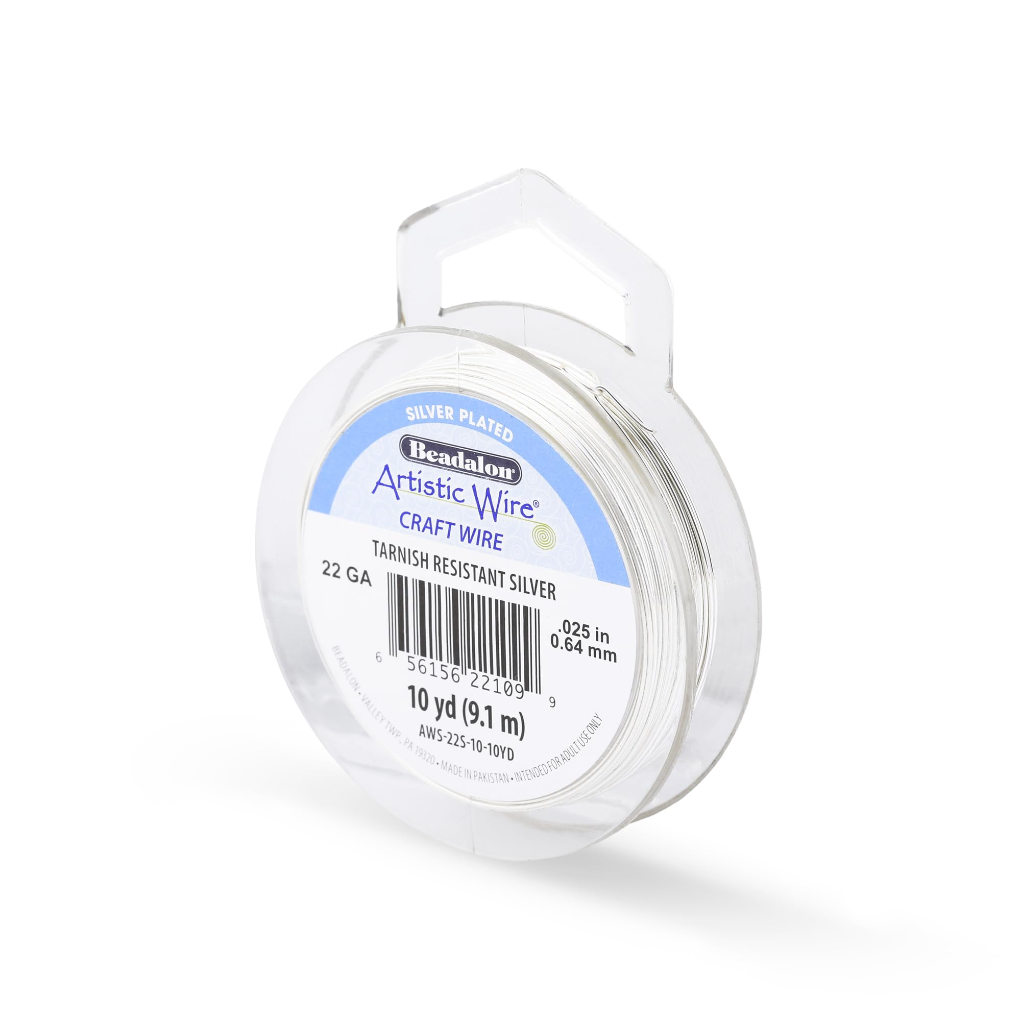 Artistic Wire, 22 Gauge Silver Plated Tarnish Resistant Colored Copper Craft Wire, Tarnish Resistant Silver, 10 yd