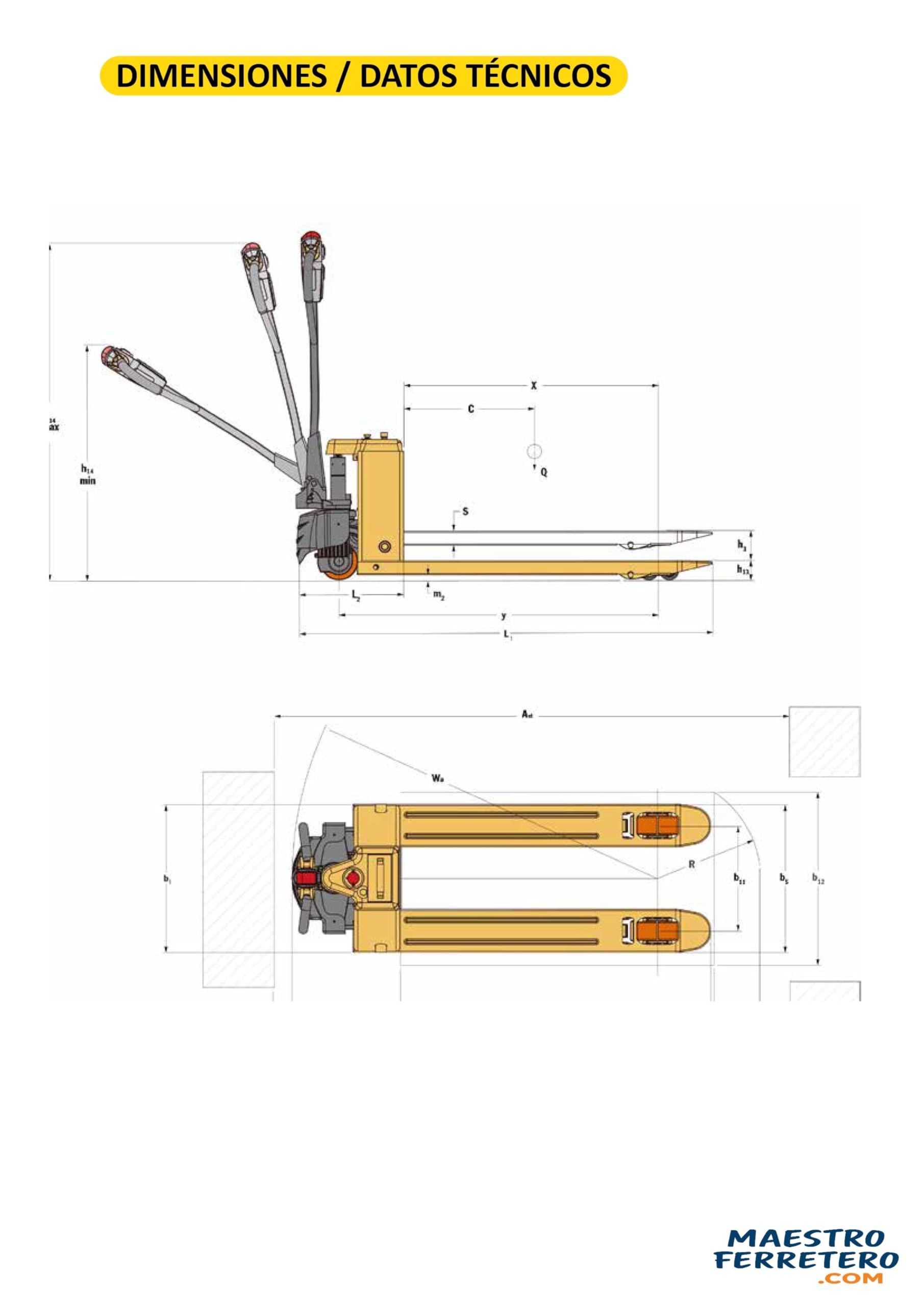 Transpaleta Eléctrica 2000 kg con Ruedas PU 48V Batería 10Ah Silenciosa para Suelos Epoxi CE