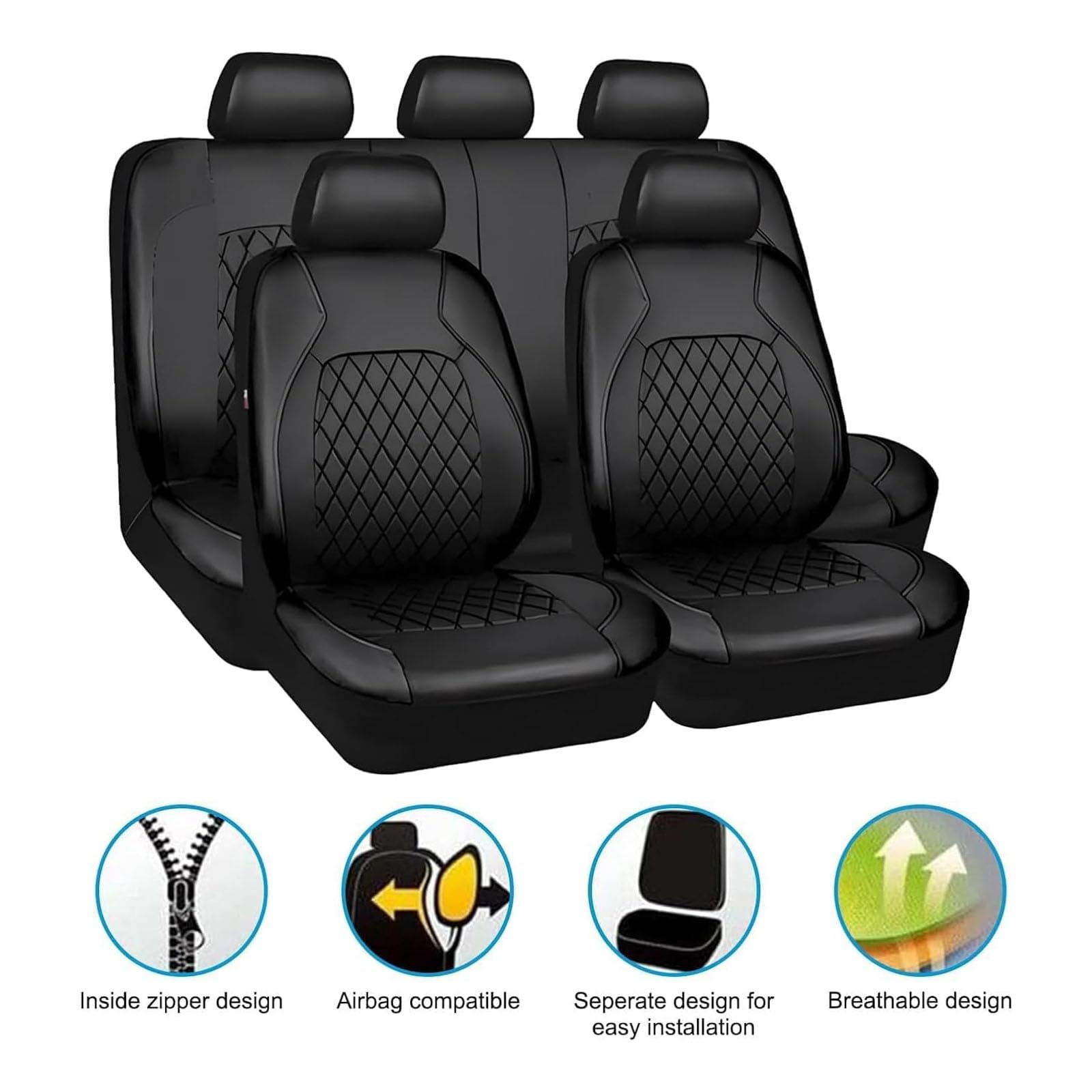 Housses de Sièges de Voiture pour Dacia Duster (HS) 2011-2016, Avant et Arrière Ensemble Complet de Housses Protection Universel Anti-Poussière,A/Black