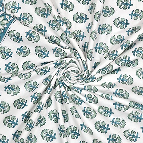 Image of BLOCKS OF INDIA Hand Block Printed Cotton Single Size Reversible Malmal Dohar for Summer (Green Tree), 300 TC