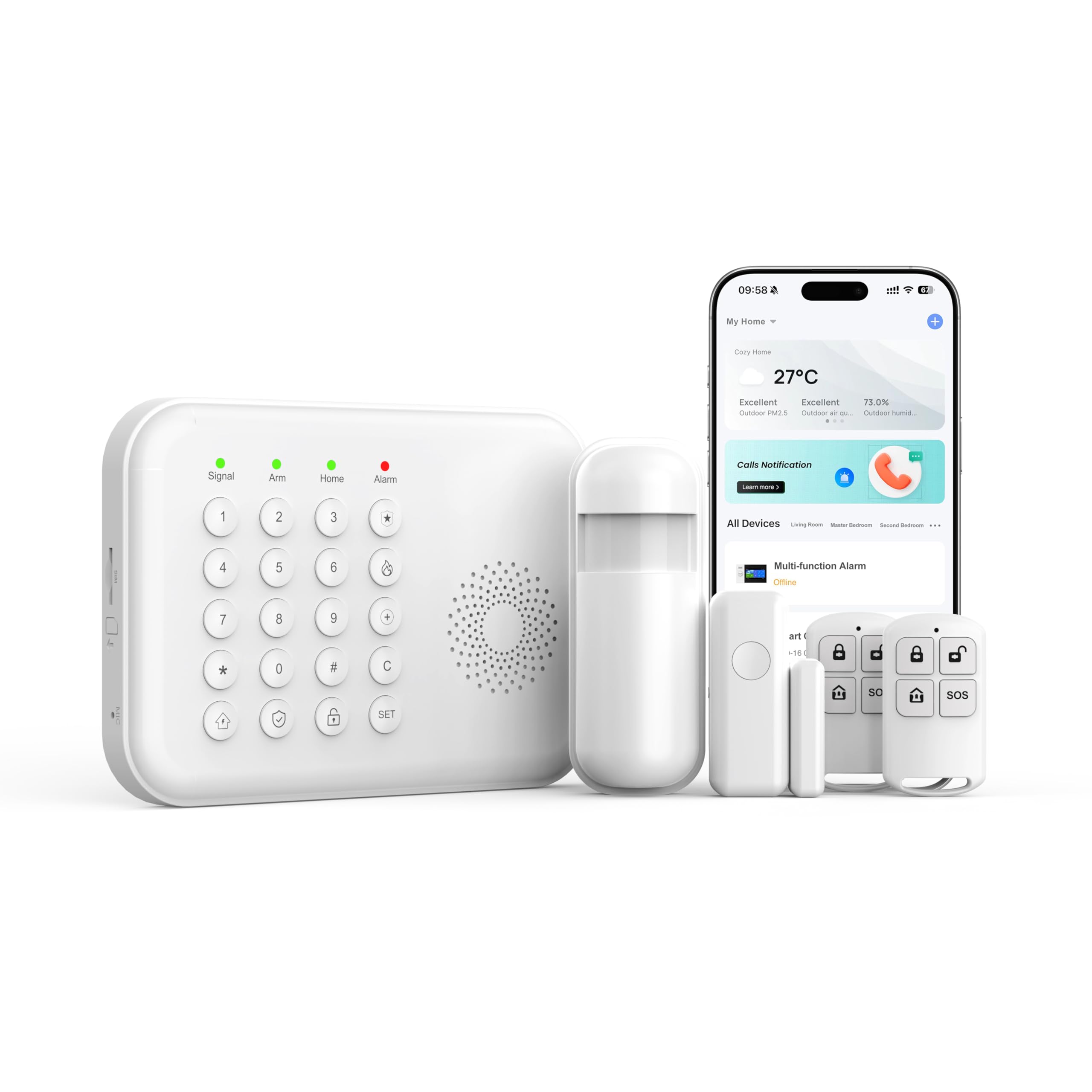Kit di 5 sistemi di sicurezza domestica wireless, 4G/WiFi + sistema di allarme GSM con selezione automatica, app e controllo vocale, senza costi mensili, compatibile con Alexa e Google Assistant