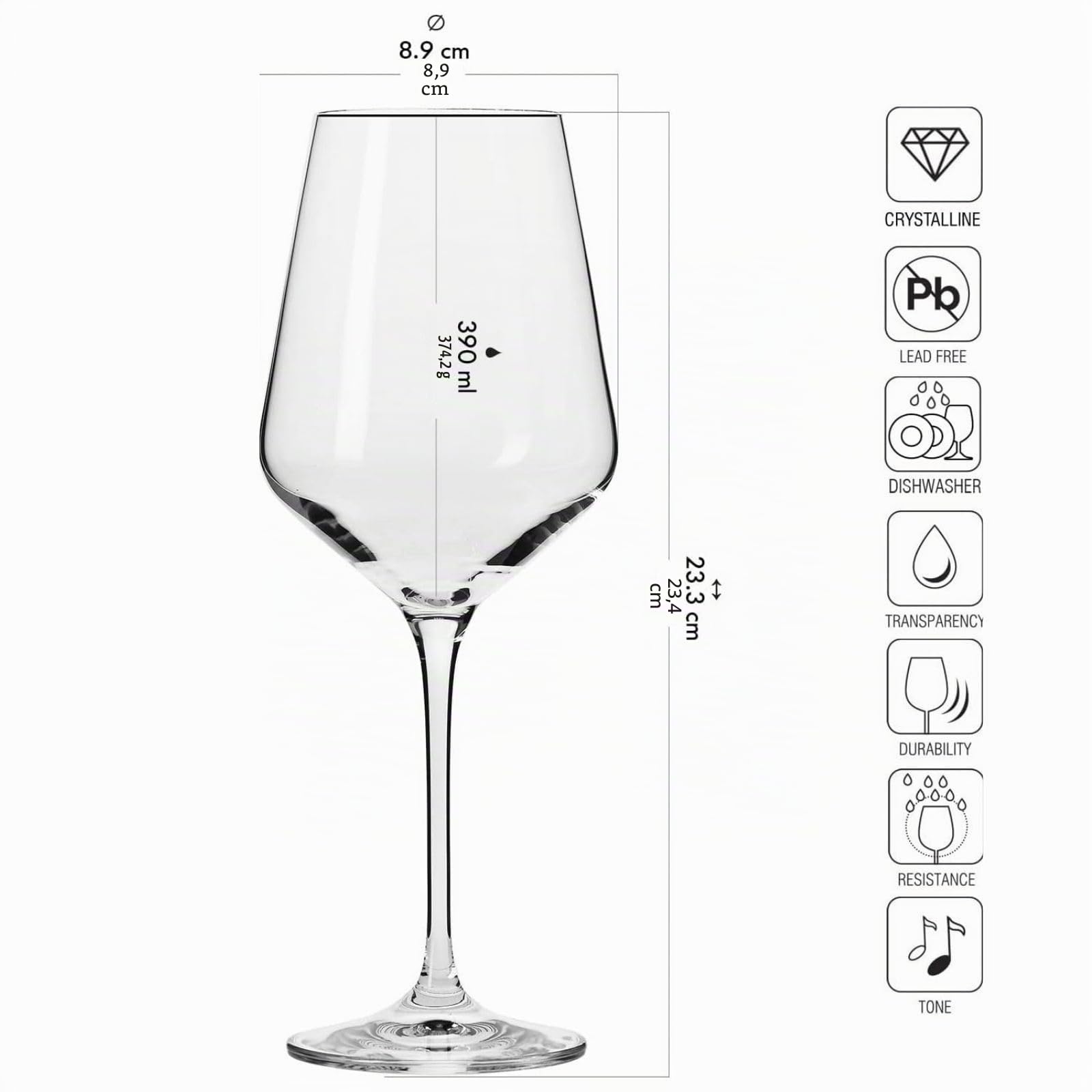 Krosno Bicchieri da vino bianco grandi | Set di 6 | 450 ML | Collezione Avant-Garde | Cristallo senza piombo | Per casa, ristoranti & feste | Lavabili in lavastoviglie