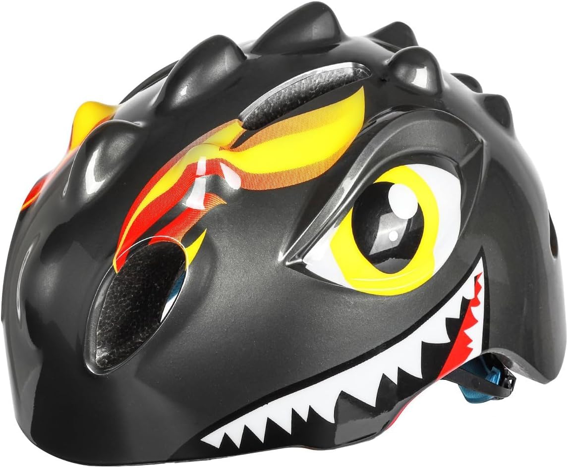 Casque de vélo pour enfant avec lumière LED | Adorable casque de sécurité 3D dinosaure pour filles et garçons de 3 à 8 ans | Casque réglable et respirant pour vélo, skateboard, scooter, patinage
