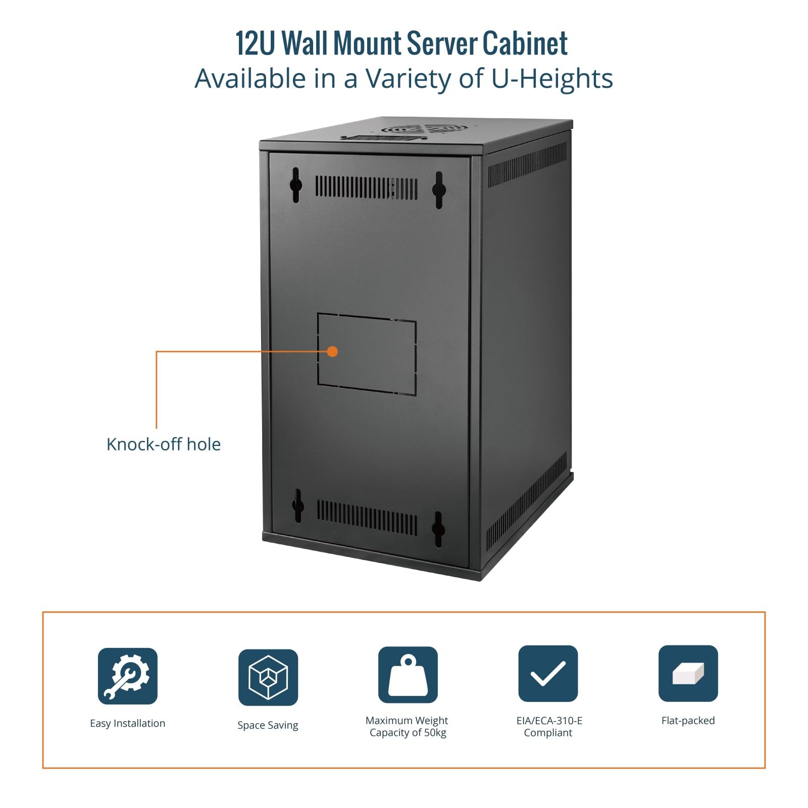 Tecmojo 10 Pulgadas 12U Gabinete de Red para Montaje en Pared, 330mm de Profundidad, con Estante para Rack, Paneles de Cepillos, Organizador de Cables, 50kg, Puerta de Cristal, Negro