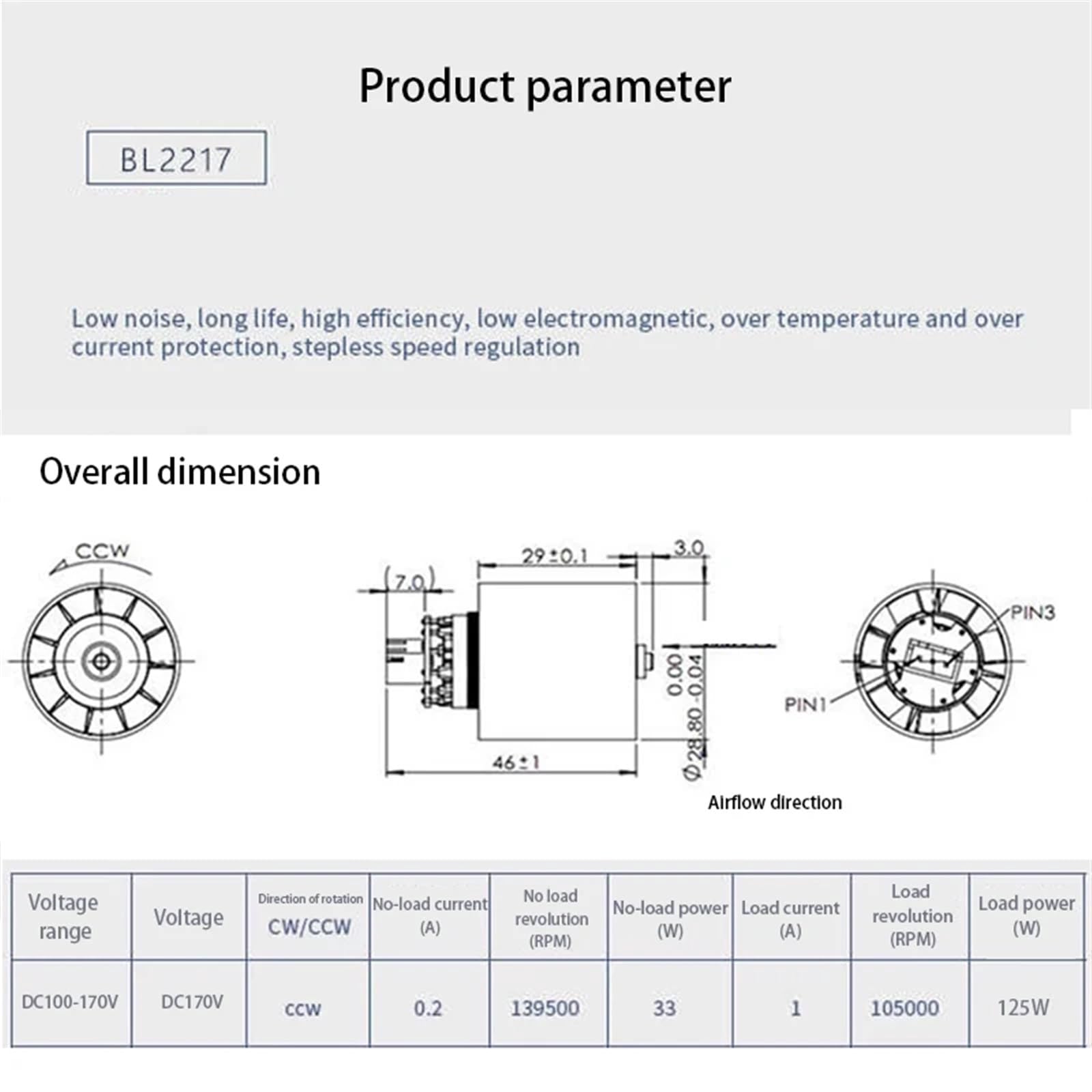 Wysokonapięciowy bezszczotkowy wentylator kanałowy ponad 100 000 obr./min, wirnik ze stopu aluminium, konwersja częstotliwości prądu stałego, silnik do suszarki do włosów