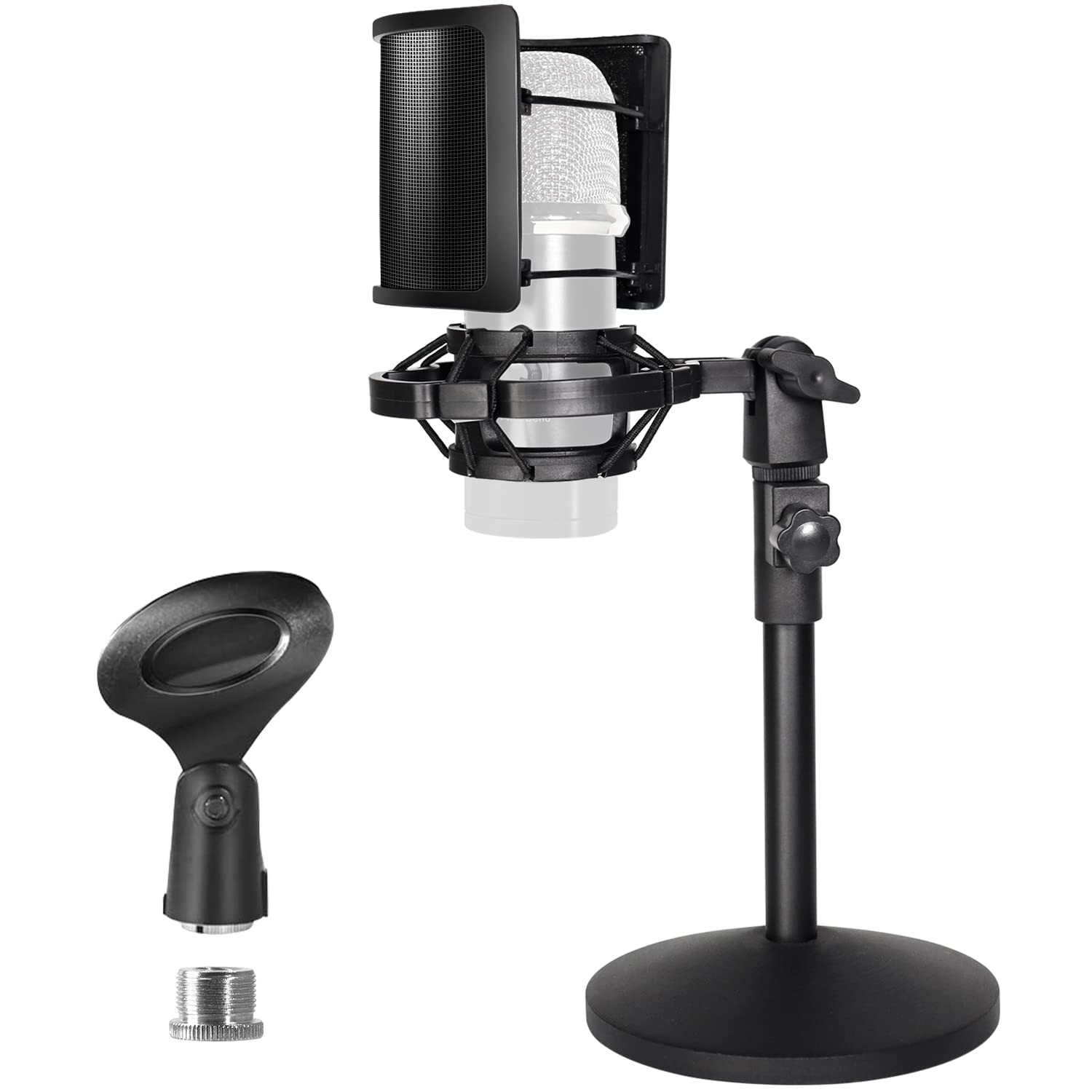 Desktop Microphone Stand,Adjustable Mic Stand Desk with Pop Filter