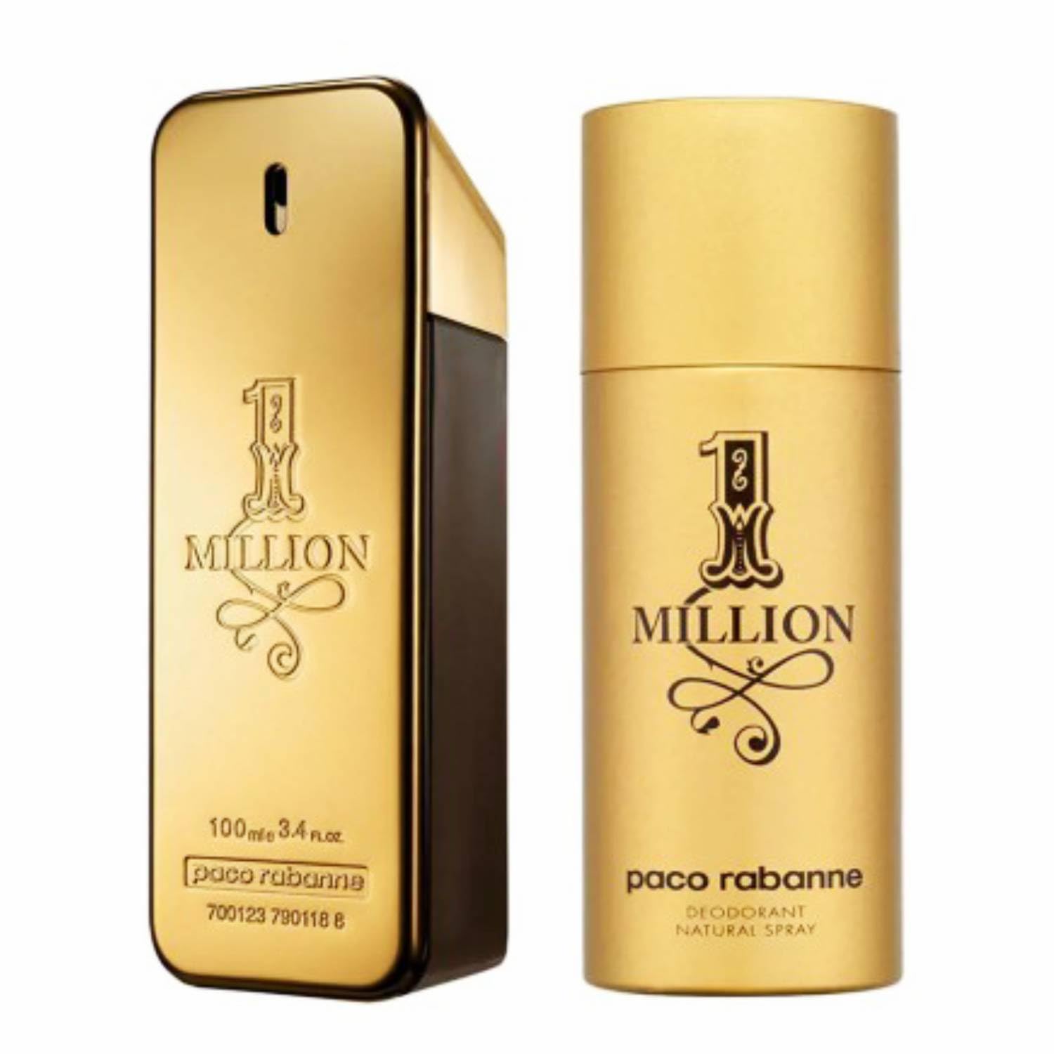 Conjunto de regalo Paco Rabanne 1 Million para hombres, Eau De Toilette en spray 100 ml y desodorante en spray 150 ml