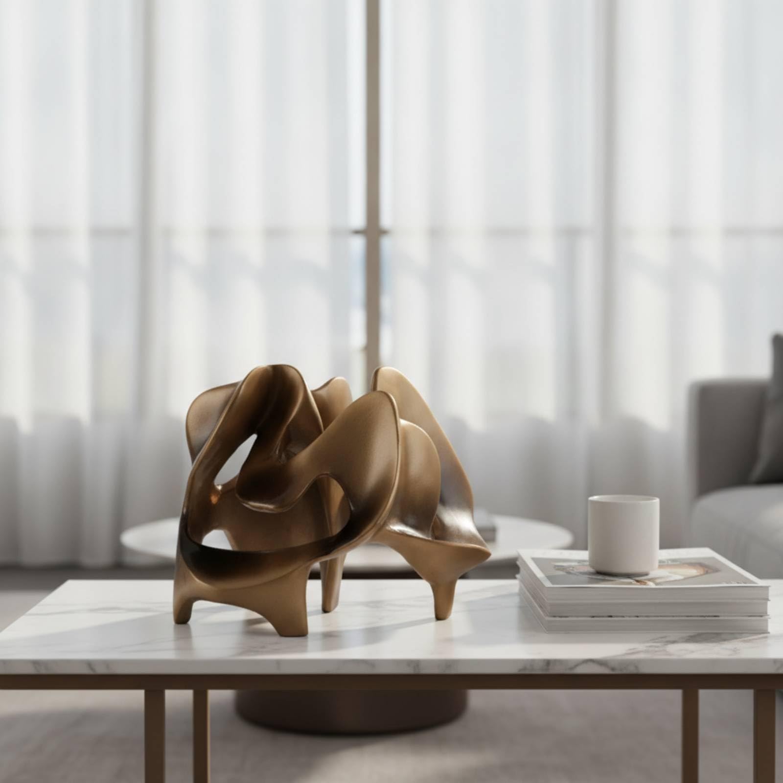 F Fityle Escultura Escultura Moderna Estatuilla Decorativa Figura Geométrica con Brillo Metálico en Resina Diseño Abierto Que Juega con la Luz