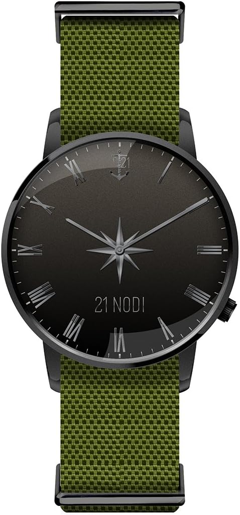 Black Watch with Anchor and Wind Rose - Military Nato Strap - Original 21 Nodi - Unisex - Made In Italy