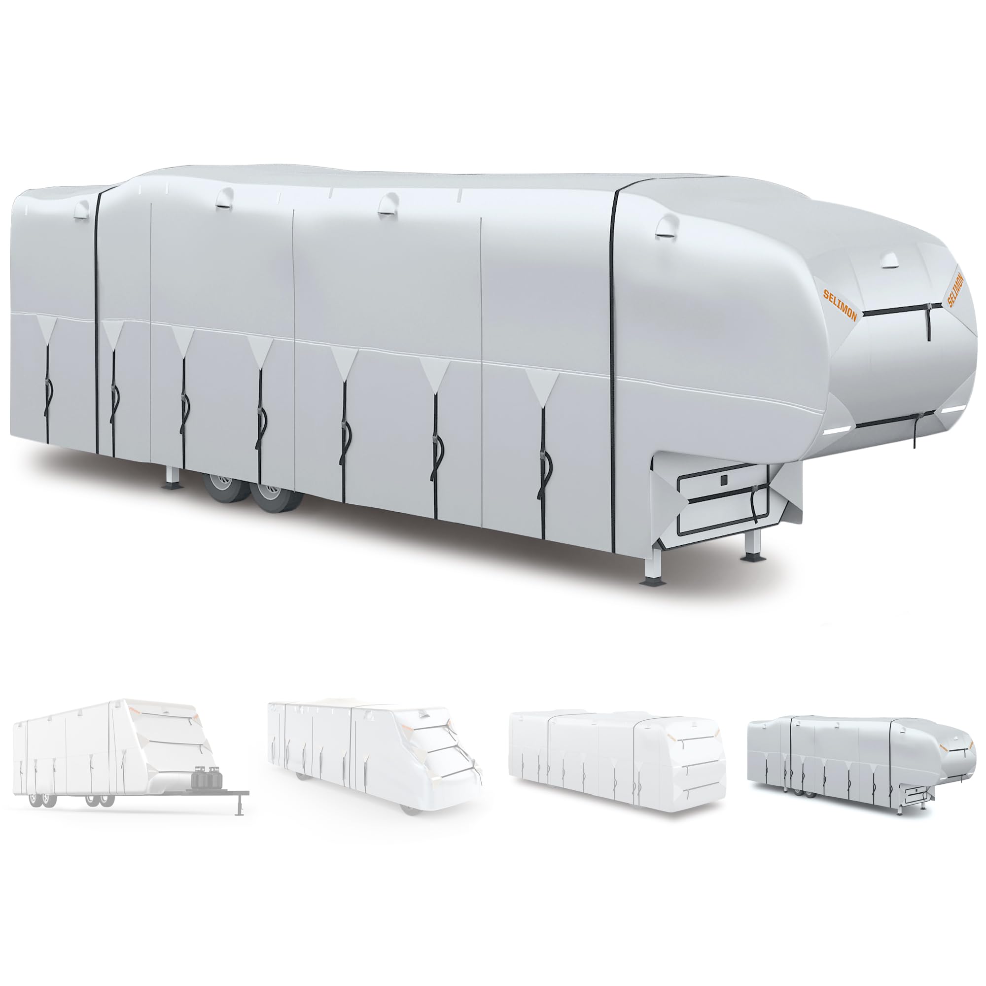 300D Top 5th Wheel RV Cover with Waterproof PU Coating Rip-Resistent & Anti-UV Winter Camper Cover Fits 37.1' to 41' Toy Hauler