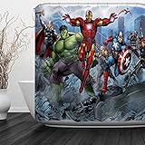 Baccessor Super Hero Shower Curtain Spider Man, Hulk, Captain America, Black Panther and Iron Man Marvel Fans Favorite American Hero for Boys, 72
