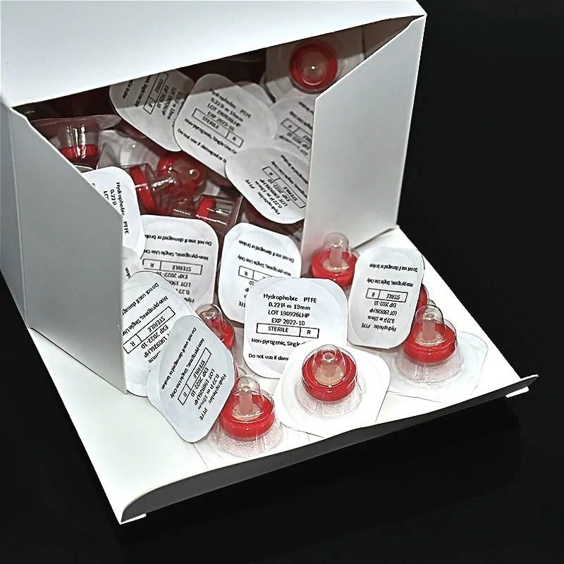 Filtro de jeringa de laboratorio, Filtro de jeringa hidrofóbico PTFE 13 mm 0,22 um ácido 100 unidades
