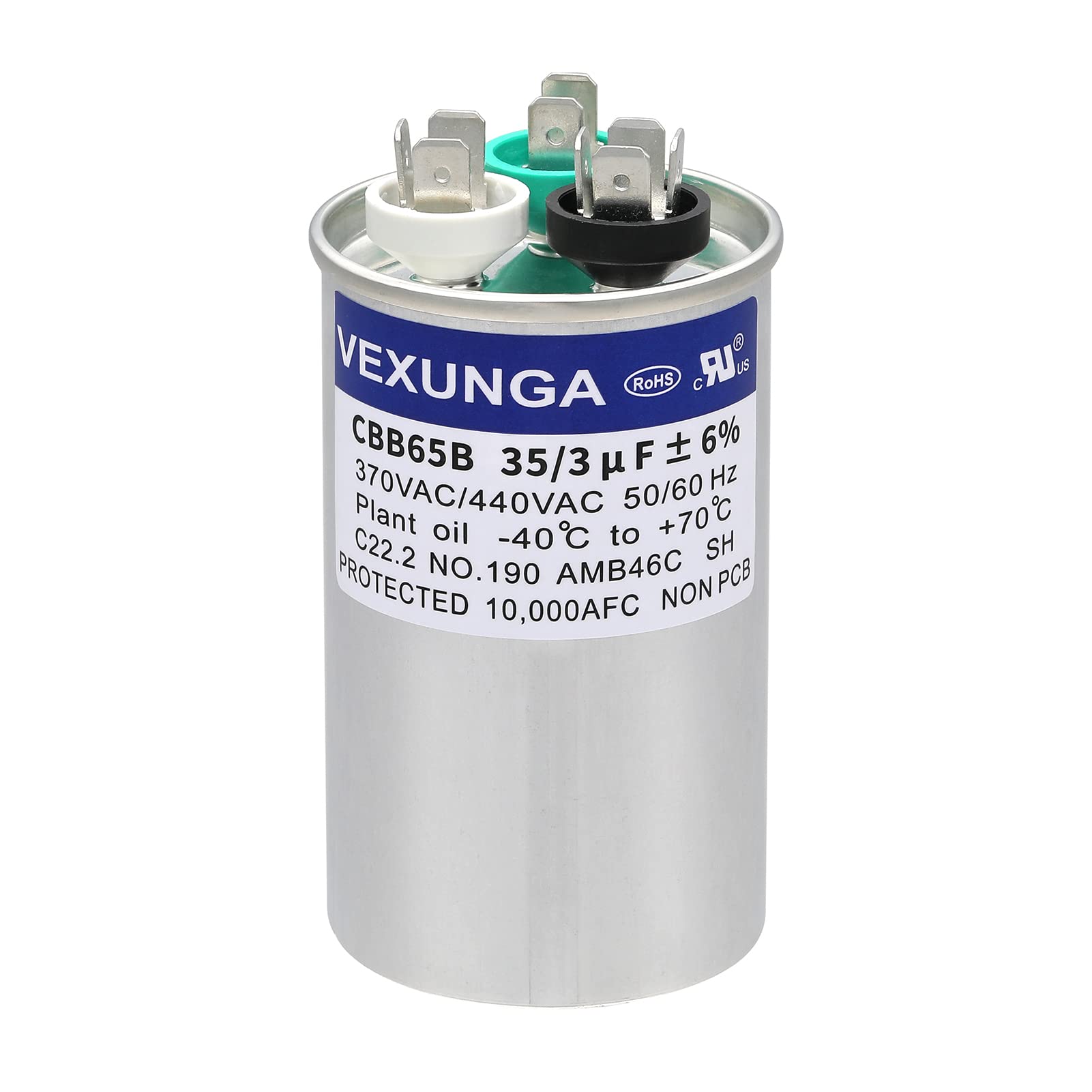 VEXUNGA 35/3 uF 35+3 MFD 370VAC or 440VAC Dual Run Start Round A/C Capacitor CBB65B 35 3 uF Air Conditioner Capacitors for AC Unit Fan Motor Start or Heat Pump or Condenser Straight Cool