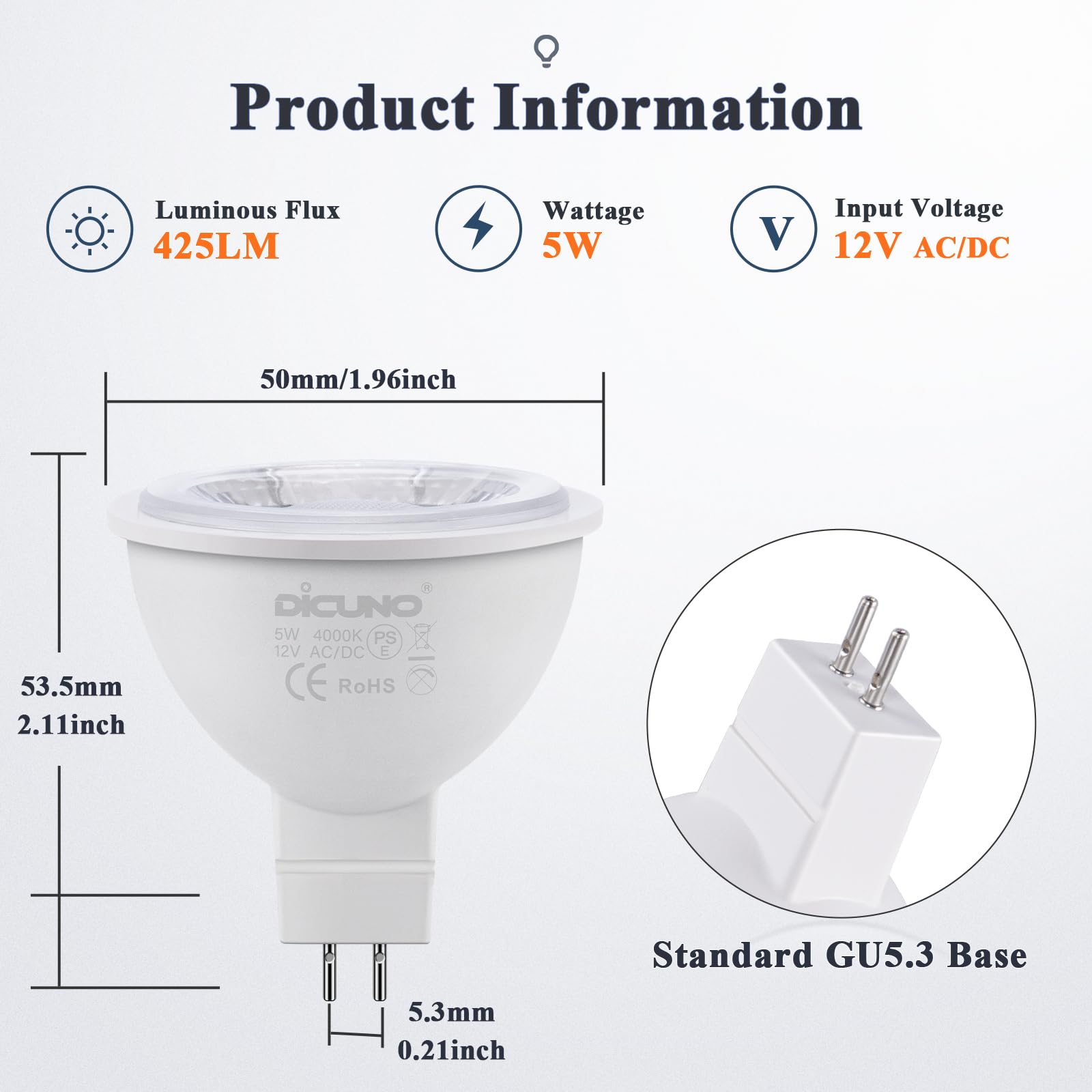 Ampoules LED GY GU5.3 MR16 - 4.5W Équivalent 40W - Blanc Neutre 4000K - Lot De 12
