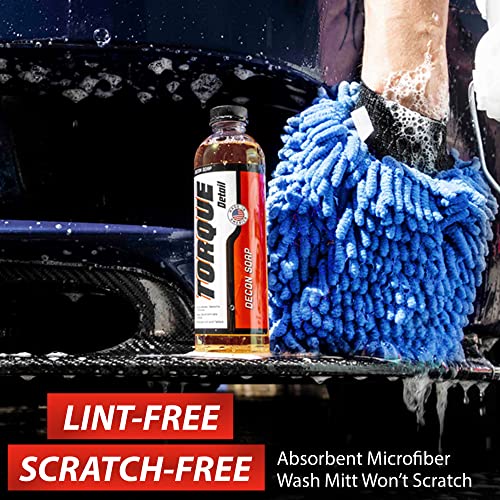 Torque Detail Decon Wash Pack - Decontamination Soap 8Oz + Wash Mitt - Surface Cleansing Strip Wash Car Shampoo - Highly Absorbent Microfiber Chenille Car Wash Mitt Safely Cleans Your Vehicles Entire Surface #TOP4