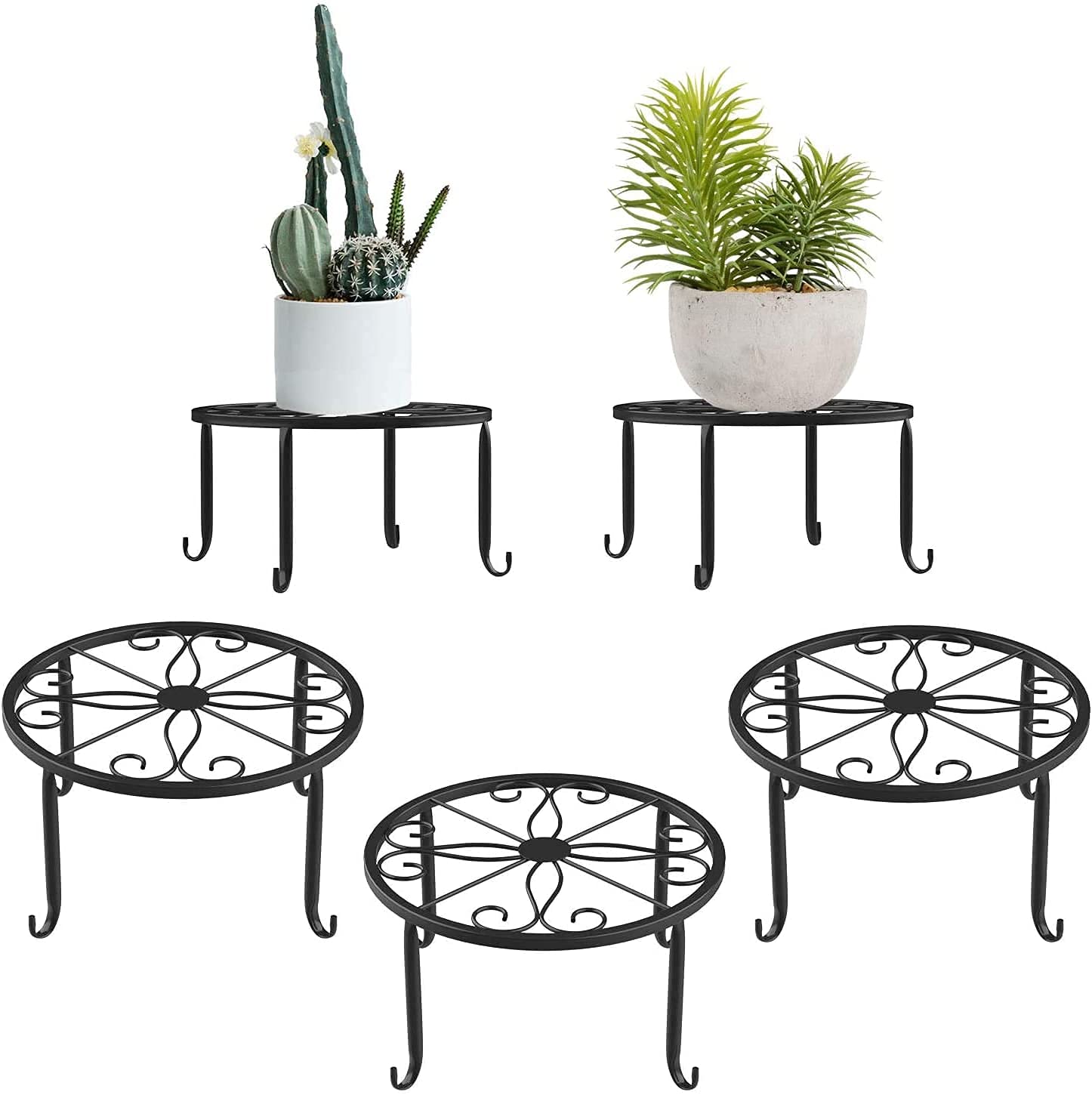 Nature Dream 3 Pcs Potted Plant Stand, Indoor Iron Flowerpot Holder Rustproof Durable Metal Garden Container Outdoor Decorative Round Supports for Planter (Black)