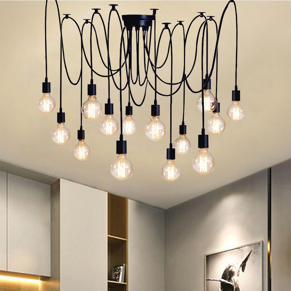 Mengjay Suspension Luminaire Vintage Industrielle, Lustre Araignée Réglable Lampe Suspendue, DIY Installation Rétro Éclairage Plafonnier Edison pour Chambre Salon (2 Bras