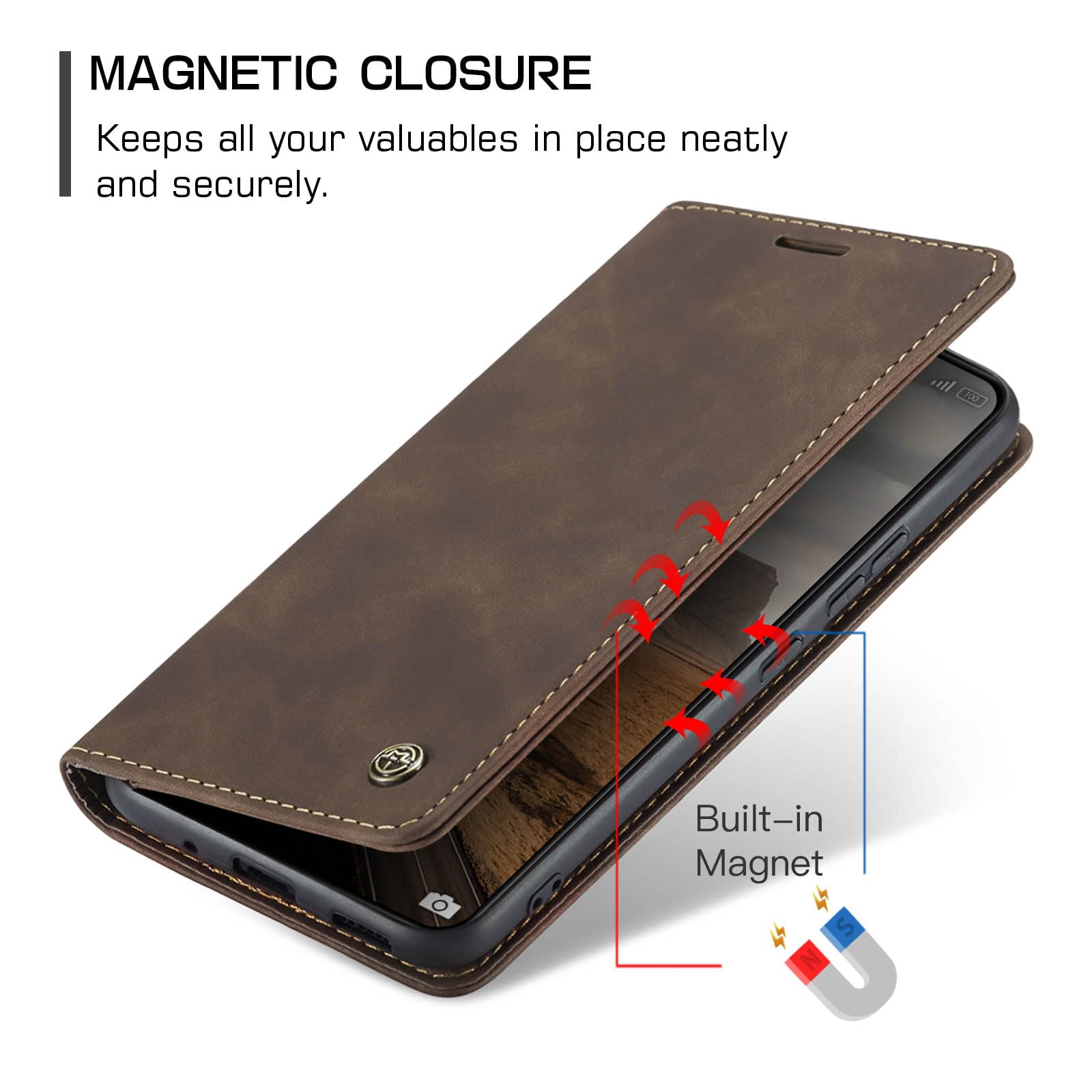 UFinetech for Xiaomi 14 Case, Leather Wallet Case for Xiaomi 14, Slim Shockproof, Magnetic Closure Flip, Kickstand - Image 3
