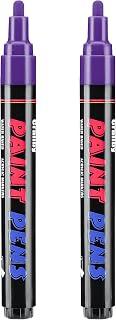Purple Paint Pens Paint Markers - 2 Pack Permanent Quick Dry Waterproof Marker Pens for Rocks Wood Fabric Plastic Canvas Glass Mugs Metal Tire Stone
