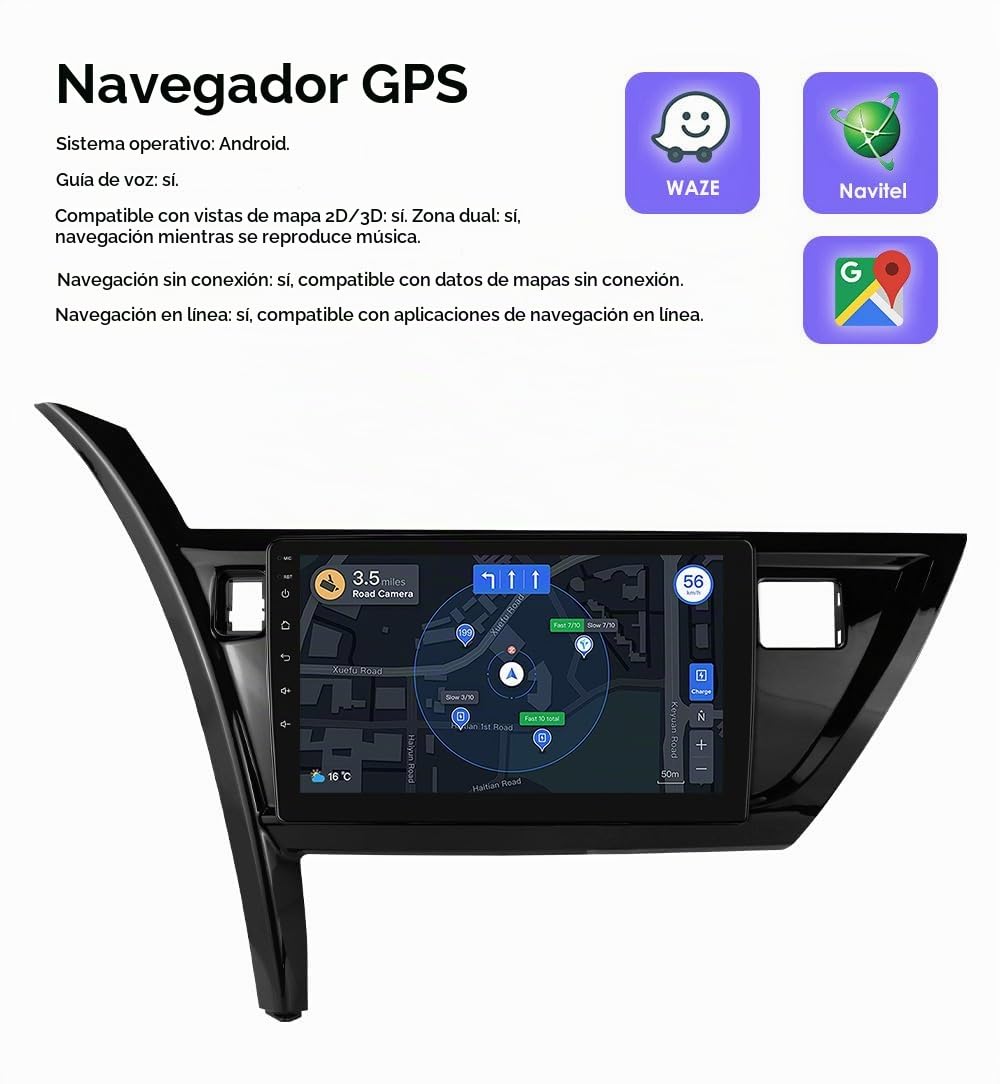 Ossuret Autoradio para Toyota Corolla Auris 2013-2016 (Volante a la Izquierda), 10.1 Zoll Android 14 Pantalla Táctil 2+32GB Navegación GPS con Carplay Android Auto WiFi Bluetooth USB