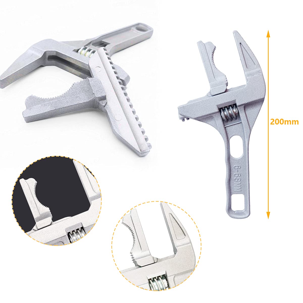 Clé à Molette Large Ouverture 6-68 Mm - Alliage Aluminium - Pour Plomberie, Sanitaire