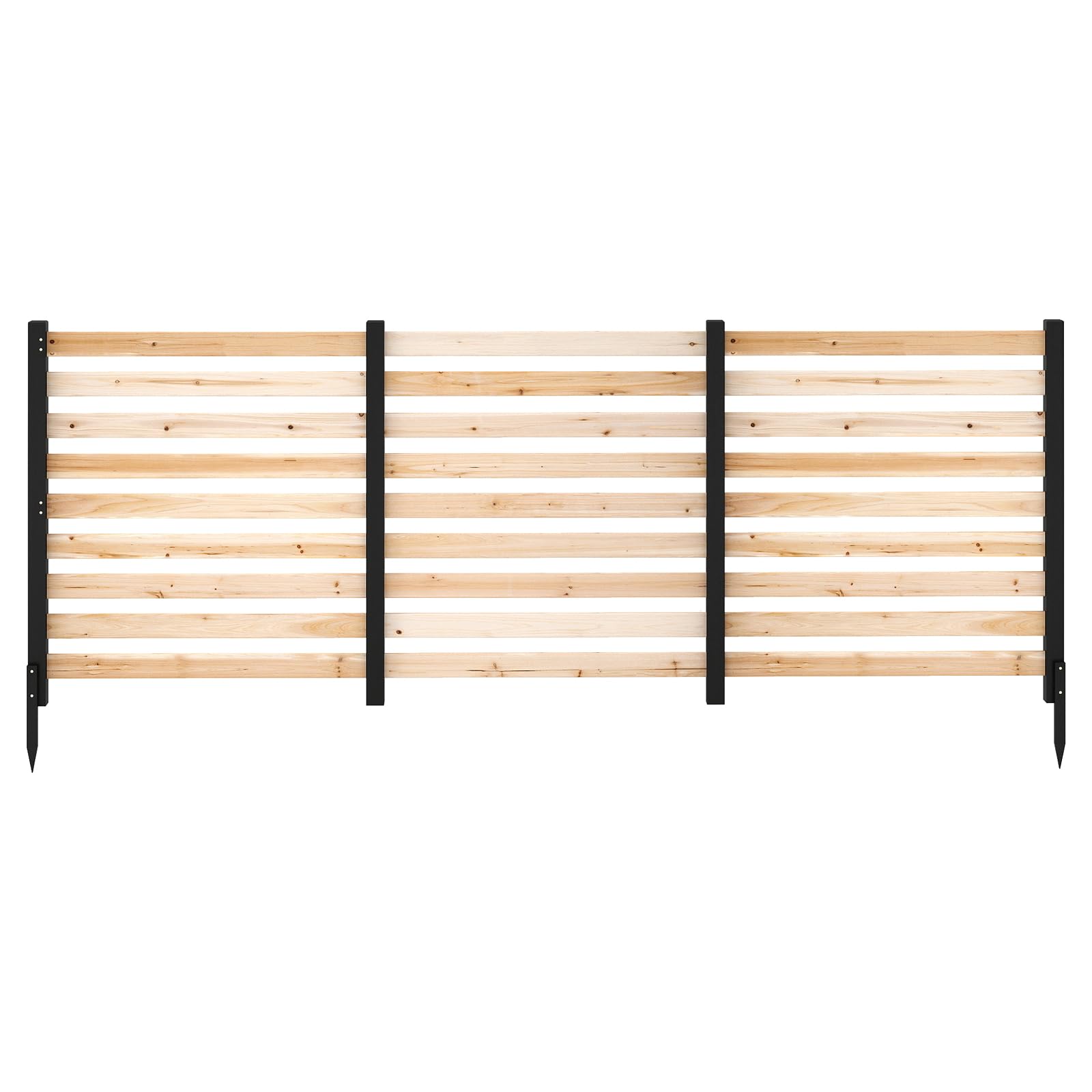 HOMASIS Recinzione da Giardino, Recinzione Decorativa in Legno con 2/3 Pannelli e 3 Picchetti, Design a Doghe, Frangivista Decorativa da Esterno per Bidone Spazzatura (Naturale,98 x 107 cm,3)
