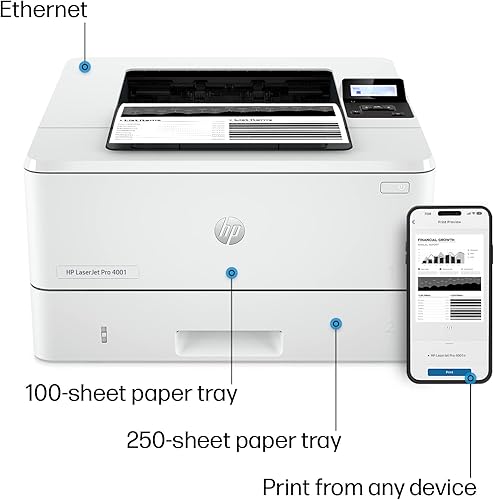 Miniatura 4 de HP Impresora LaserJet Pro 4001n en blanco y negro, impresión, velocidades rápidas, fácil configuración, impresión móvil, seguridad avanzada, USB,