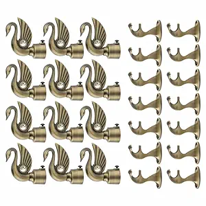 GRIVAN Swan Bird Shape Aluminium Curtain Brackets Parda Holders with Support Fittings 1 Inch Rod Pocket Finials Designer?Door?and?Window - Antique