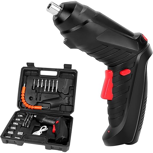 Electric Screwdriver Kit with Pivoting Handle, Rechargeable 4.2V Cordless Drill Set Power Tools with 46 Pieces Screwdriver Bits, 3.5Nm Screw Gun, LED Light, Flexible Shaft