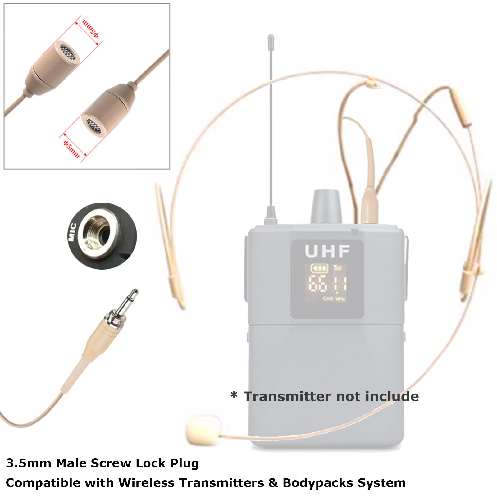 Zestaw słuchawkowy Mikrofon Headworn Double Over Ear Earset Wiszący mikrofon pojemnościowy Wielokierunkowy kompatybilny z bezprzewodowym systemem nadajnika Bodypack z gwintem 3,5 mm