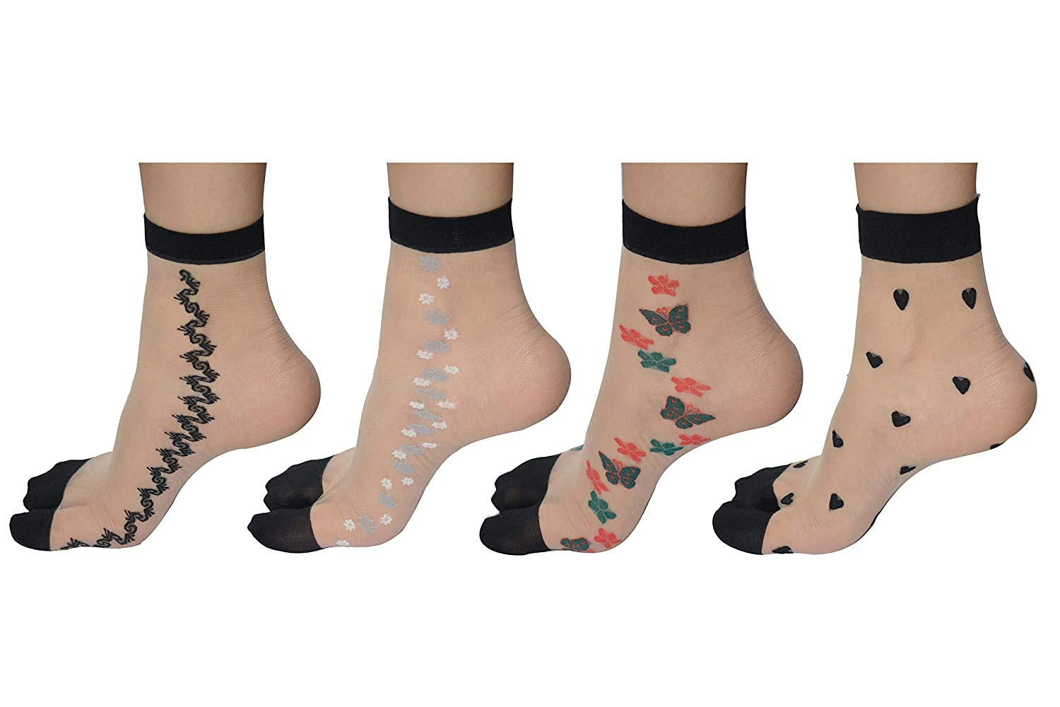 Ankle/High Ankle Ultra Thin Transparent Net Casual Socks for Women with Thumb(Pack of 4)