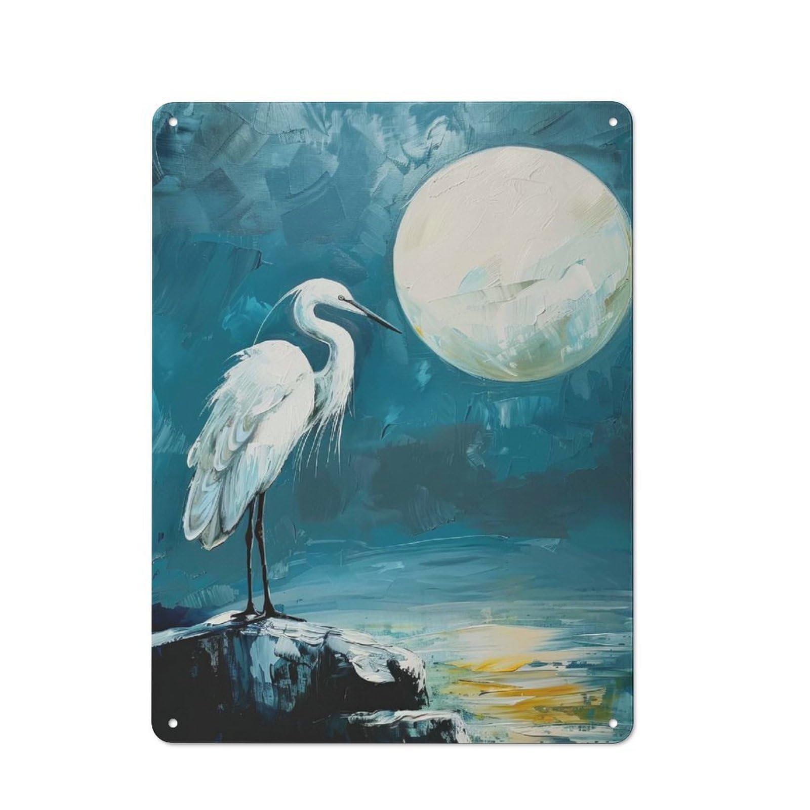 Junmoney Style-9 Tin Wall Plaque 40X30cm With Heron On Rock For Hallway Wall, Suited To Wall Displays In Hallways And Entrance Areas