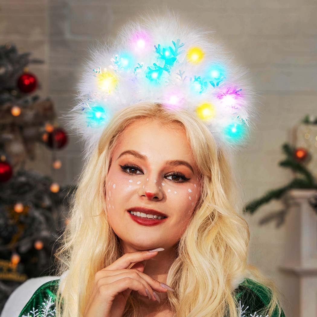 Fashband LED Headband Light Up Snowflake Hair Hoop Feather Hair Accessories for Women, Multicolour - Image 2