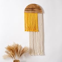 Macrame Wall Hanging, Boho Woven Tapestry, Modern Tassel Wall Decor, Handmade Wall Art Tapestry for Bedroom, Living Room, Home, Bohemian Apartment Decoration Ornament Craft Yellow Semicircle