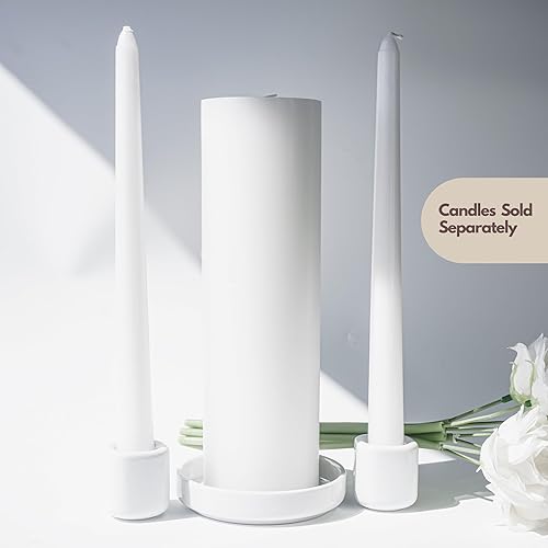 Miniatura 8 de Unity - Juego de 3 portavelas y jarrón, candelabros de porcelana blanca para velas cónicas y jarrón para velas de pilar, juego de 3, candelabros