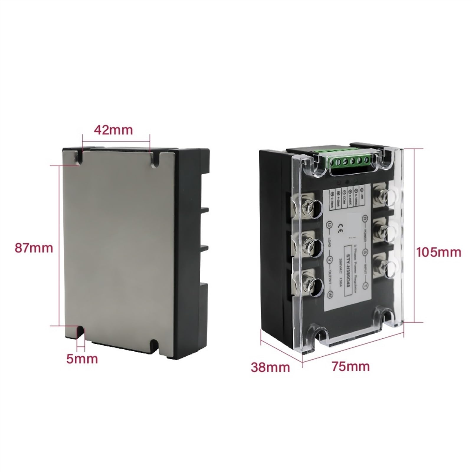 Módulo regulador de Voltaje de CA trifásico, regulador de Potencia, tiristor, 380V, relé de Estado sólido, atenuación, 25A-400A, Control de potenciómetro, 1 Uds. (Size : 40A(7.3KW))