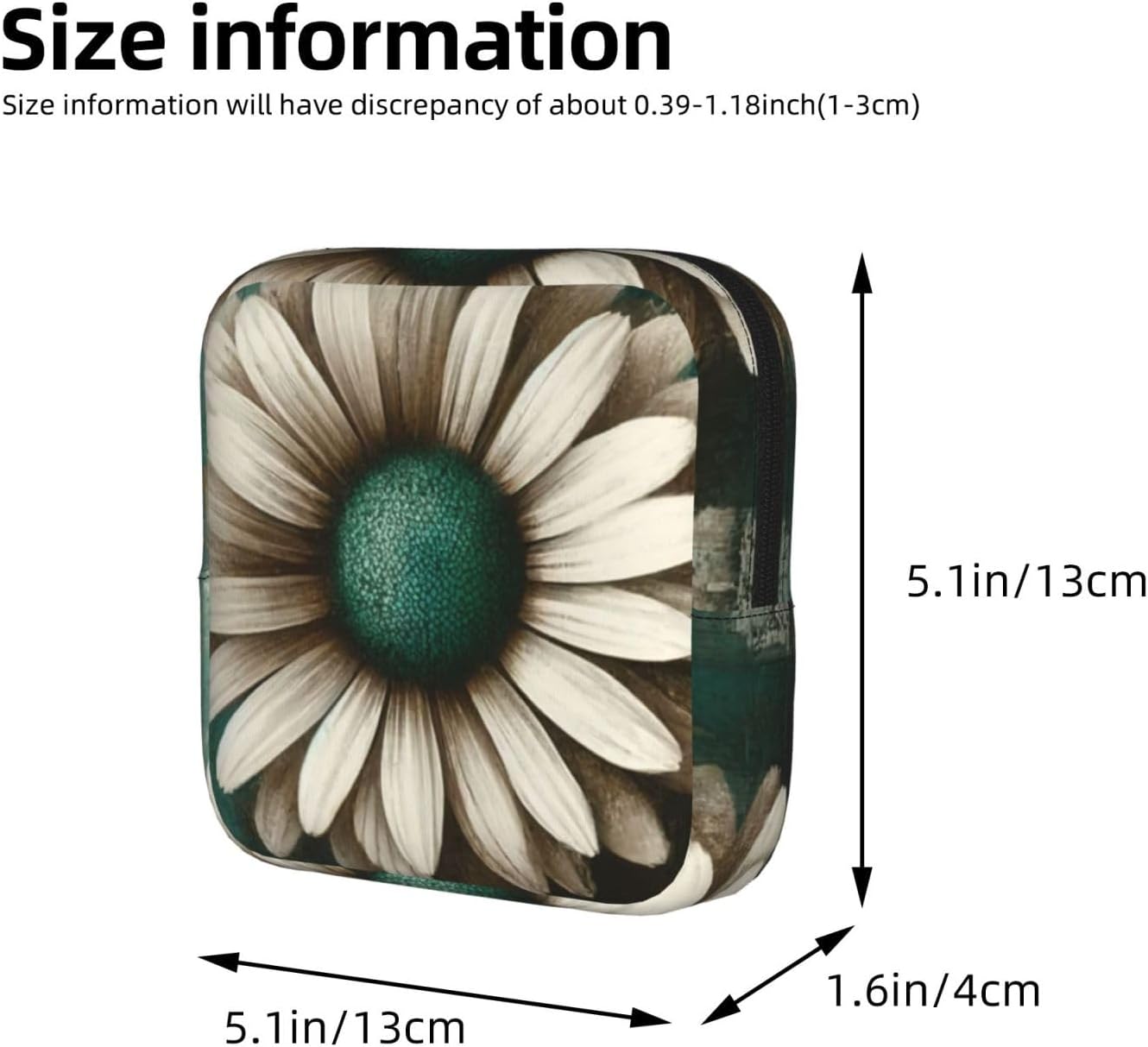 Modern-Geometric-Daisy Portable Period Pad Pouch for Women, Sanitary Napkin Storage Bag with Zipper for Outdoor Use image 3