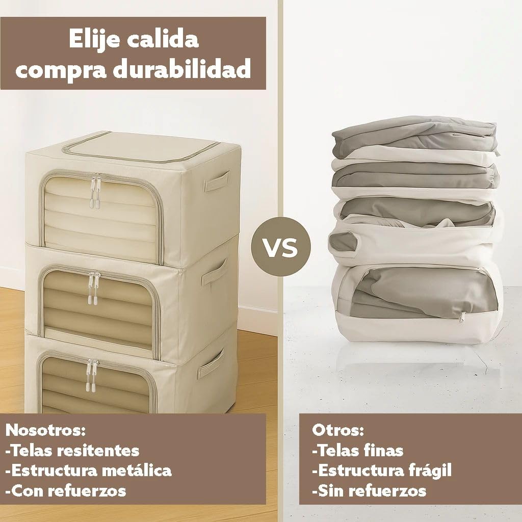 Caja almacenaje ropa,Organizador armario con diseño moderno, cajas organizadoras apilable, material resistente,Cestas almacenaje, marco metálico interno y doble cremallera(Pack de 2)