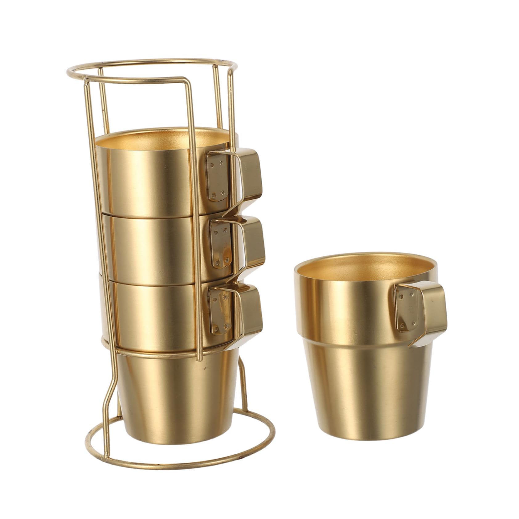 BESTYASH Taza Térmica de Doble Pared de Acero Inoxidable 300ml con Asa | Dorado, Apilable con Rejilla, 1 Juego, Apta para Capuchino y Bebidas Frías