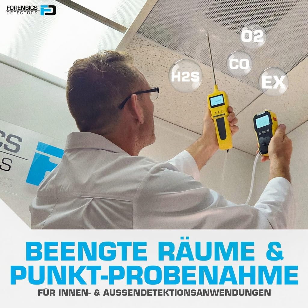 4-Gas-Messgerät mit Pumpe | EU-Kalibrierzertifikat | O2, CO, H2S, LEL | USB-Ladung | Großes hintergrundbeleuchtetes Display