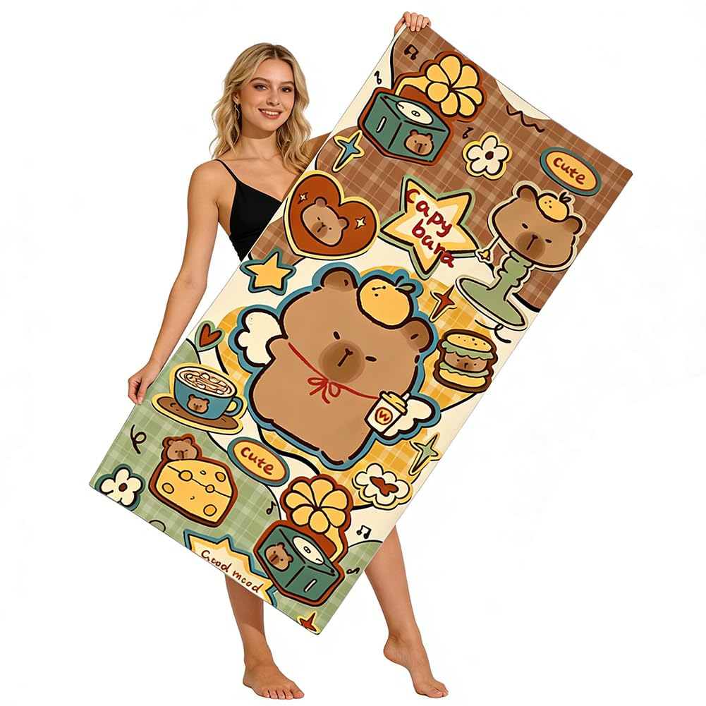 WFKKMEQ Capybara Beach Towel Kids Swim Bath Towel, Super Soft Capybara Beach Blanket Pool Towels Travel Swimming Bath Shower Towels, 3D Printed Beachtowel Teen Adult Daily Use-D