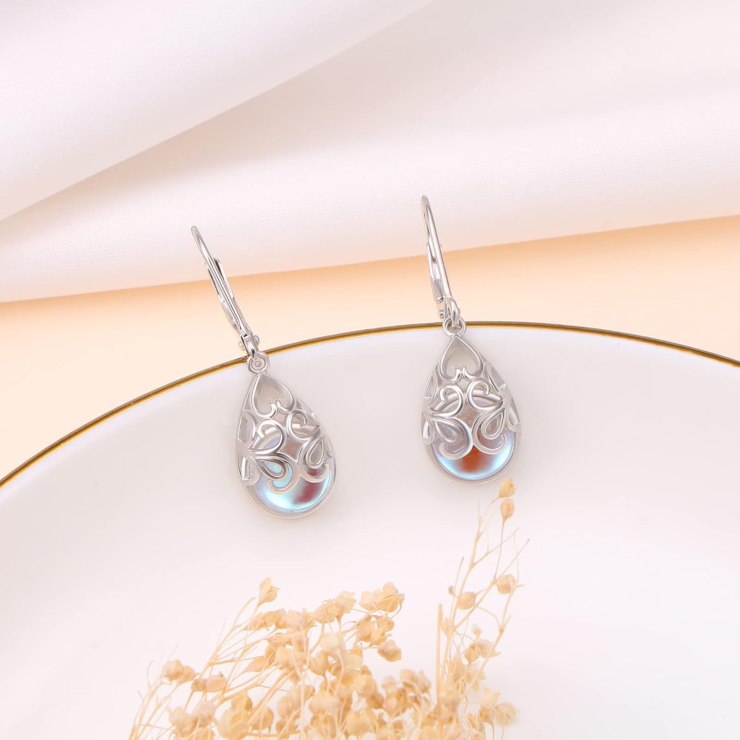 925 Sterling Silver Filigree Dangle Drop Earrings Daisy/Lotus/Rose Flower/Moonstone Leverback Teardrop Earrings for Women Infinity Celtic Knot Daisy Lotus Jewelry for Mothers Day - Image 4