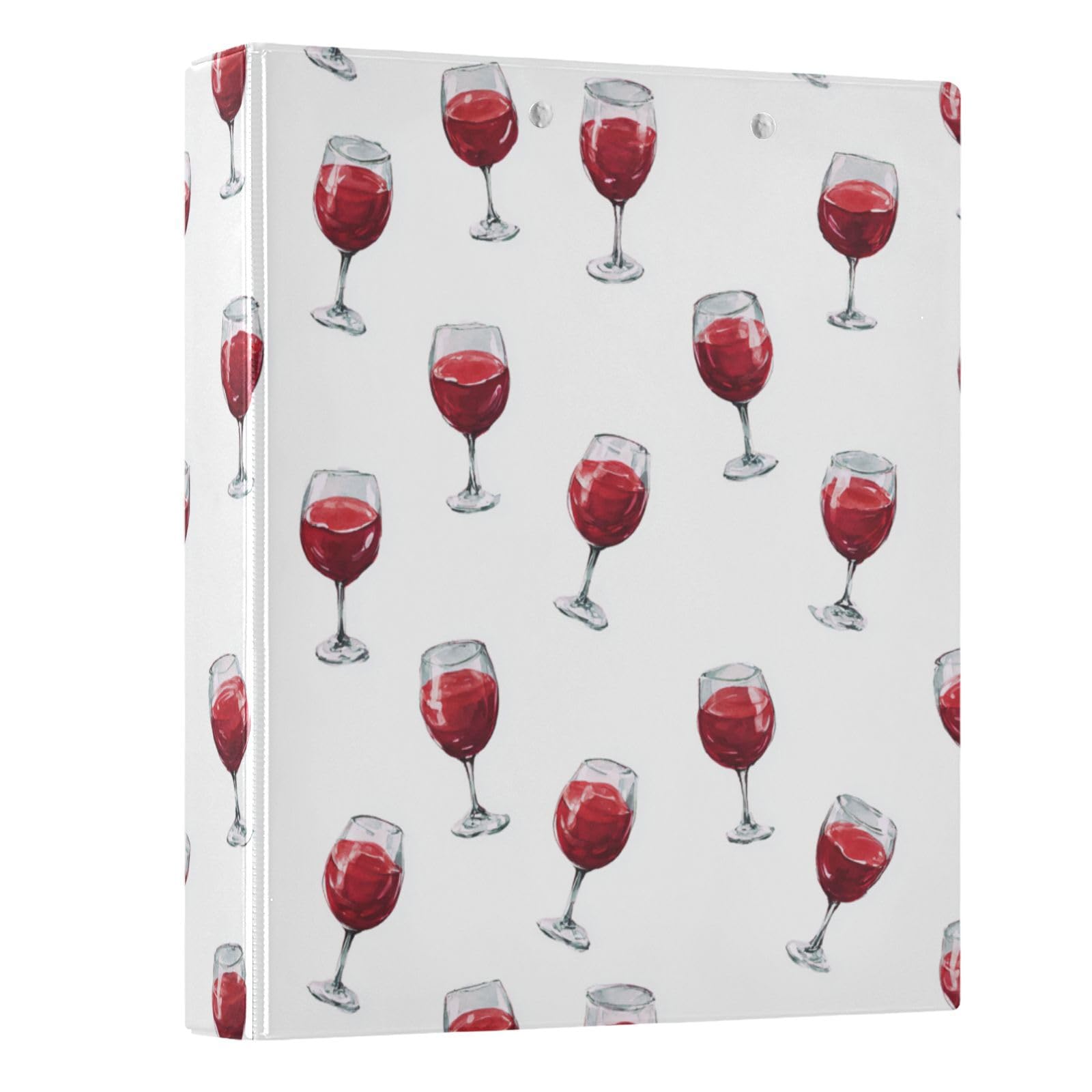 Kcldeci Raccoglitore a 3 anelli con copertina rigida, per bicchieri di vino rosso, 3,8 cm, 200 fogli, per ufficio, casa, rientro a scuola, confezione da 2
