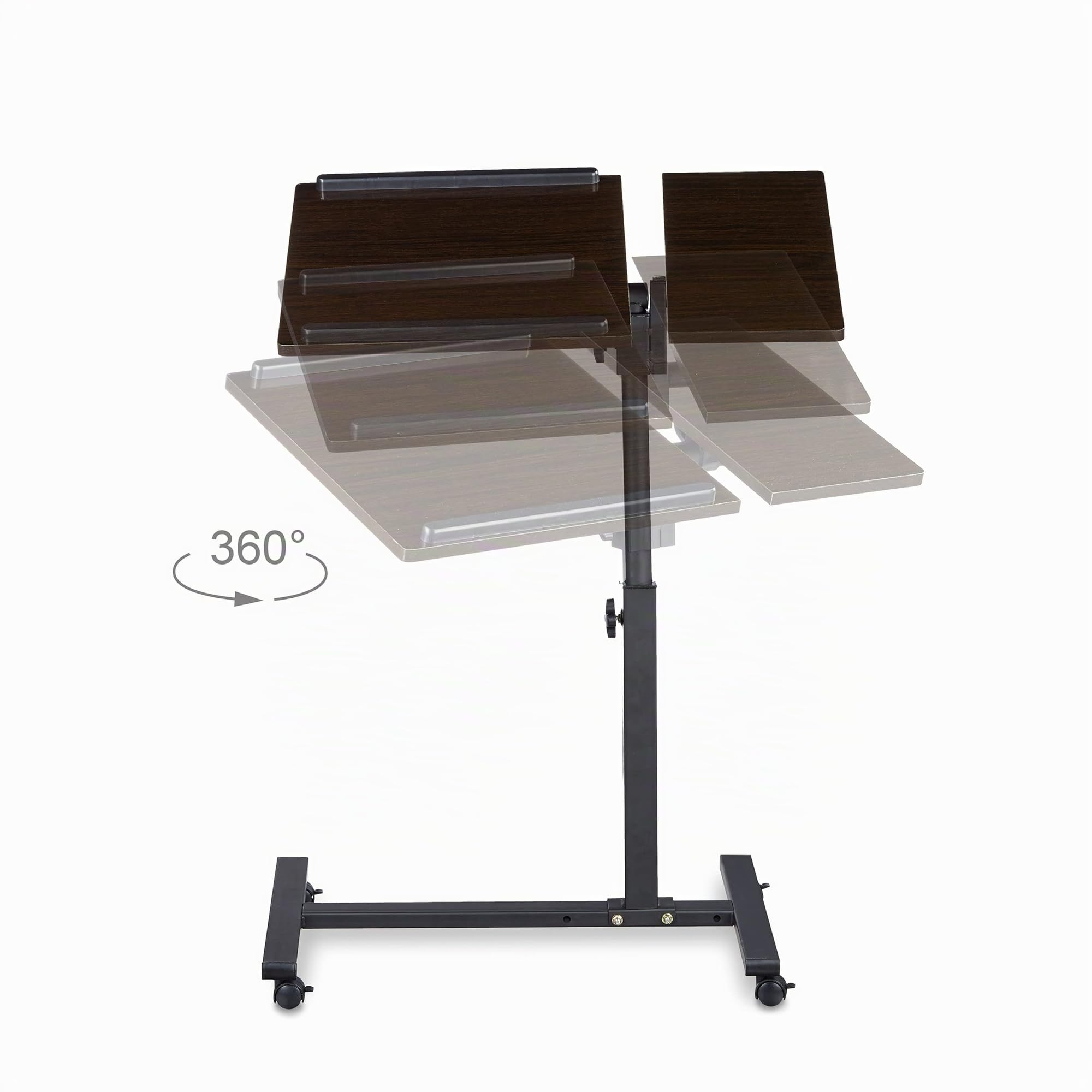 Relaxdays – Mesa para portatiles con altura ajustable, madera (MDF) y metal (Acero), 95 x 60 x 40 cm, 4 ruedas y frenos, 2 tacos antideslizantes en la superficie, Color Ébano (negro)