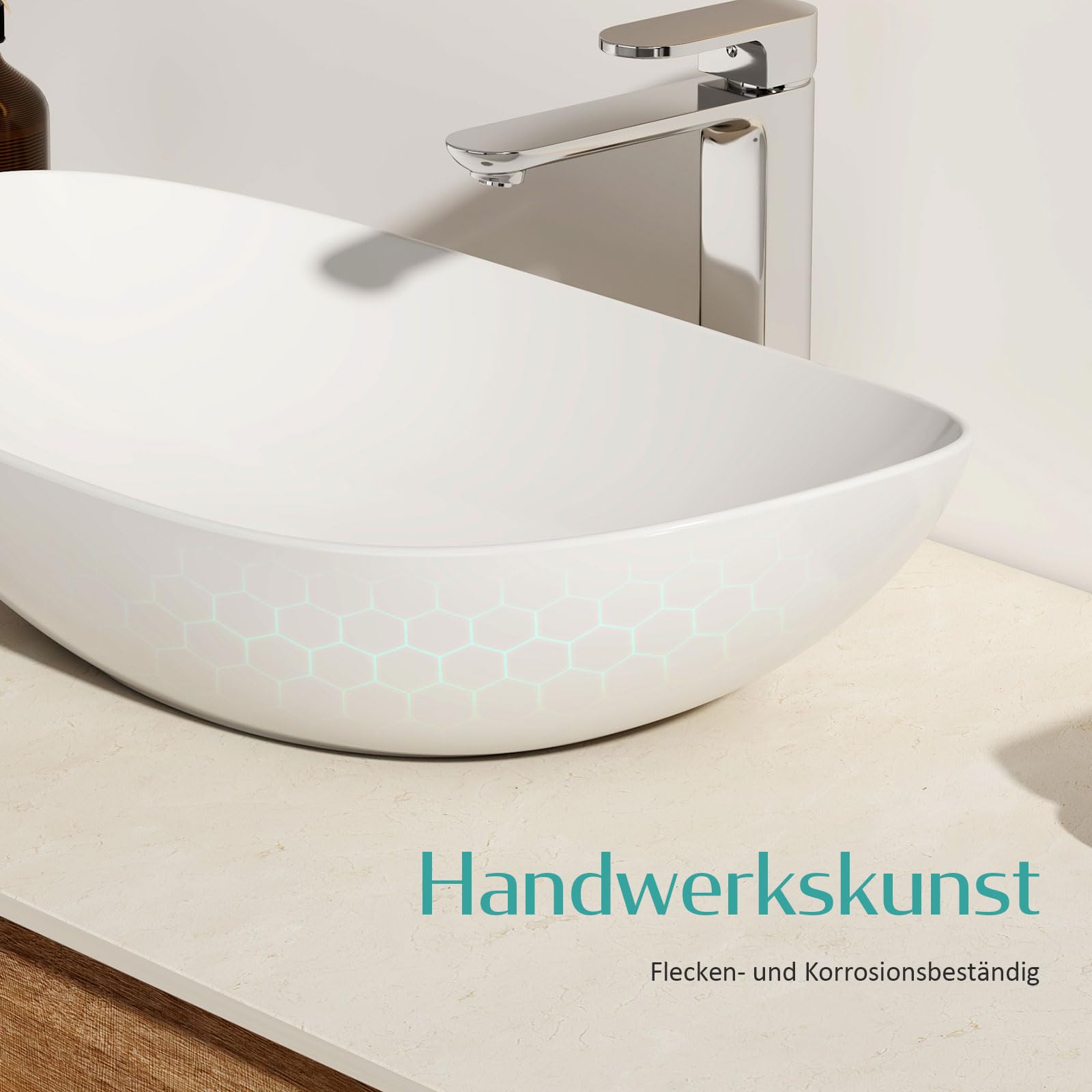EMKE Opzetwastafel ovaal, 61,5 × 36 × 15,5 cm, keramische wastafel voor badkamer en gastentoilet, mini-wastafel, klein, mat grijs