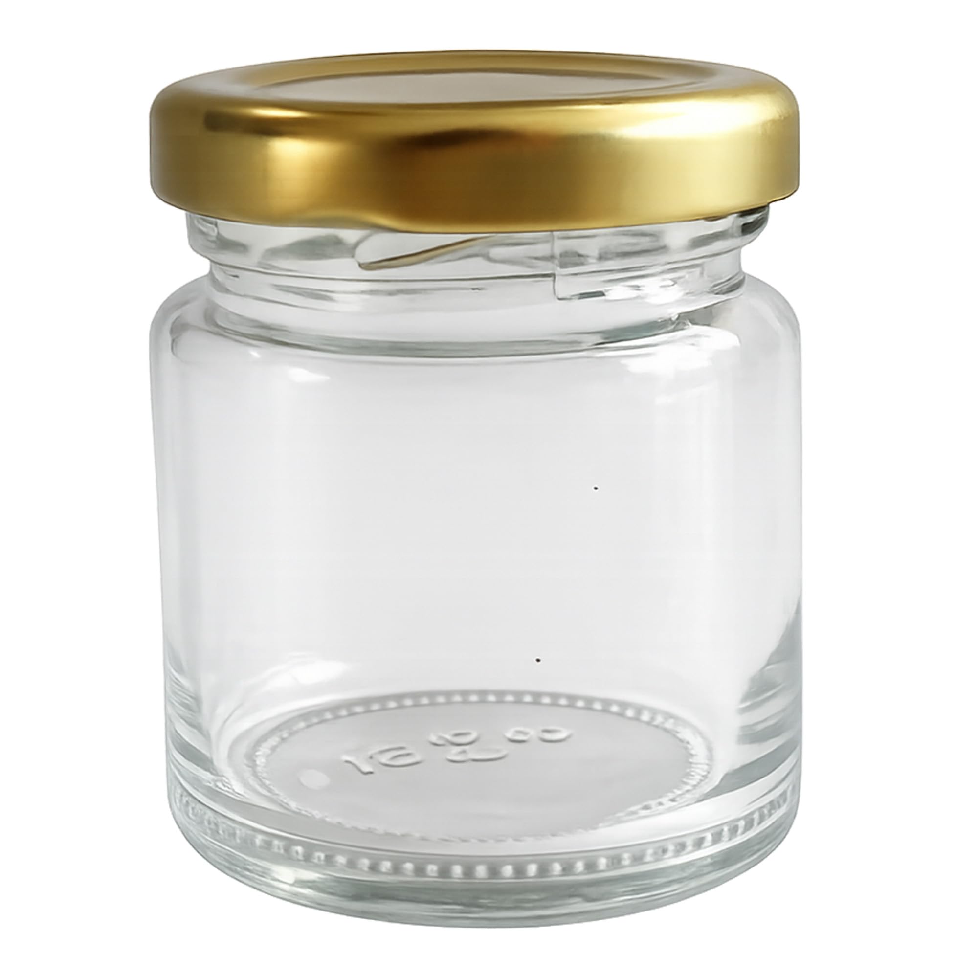 Vitrea 100x Mini Marmeladengläser 50 ml - mit Deckel Gold TO 43 - kleine Einmachgläser zum befüllen mit Schraubdeckel - Schraubgläser - leere Gläser für Marmelade - 100 Stück