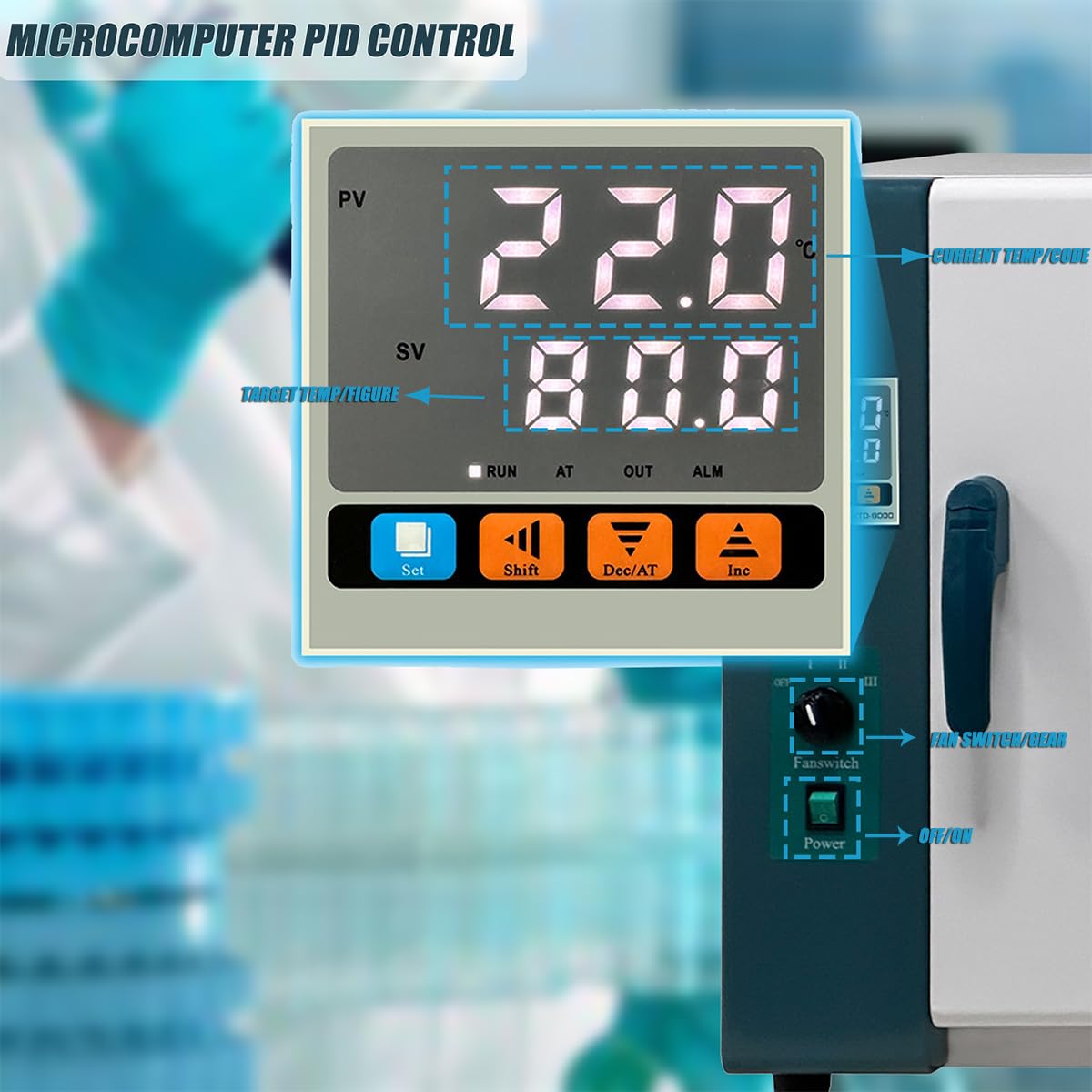 Piec do suszenia konwekcyjnego, cyfrowy piec laboratoryjny z wyświetlaczem LCD, dwuwarstwowe okno ze szkła hartowanego i regulowana wentylacja, pojemność 45 l/71 l, wymuszona konwekcja powietrza